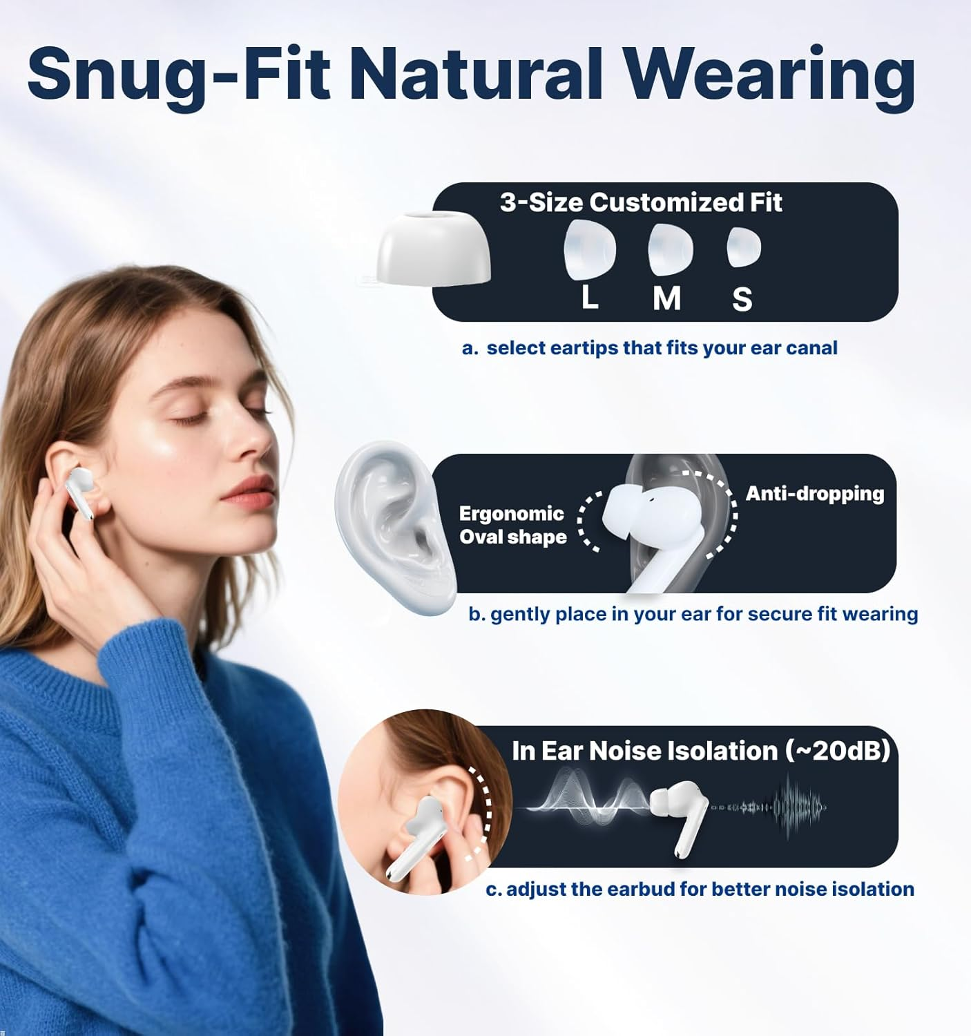 Hmusic H26 Wireless Earbuds, 4 Mic ENC in Ear Headphones, Bluetooth Earphones 40H Playtime W/Charging Case, LED Display, Long Battery Life, Waterproof Workout Sport for Android Ios image number 1