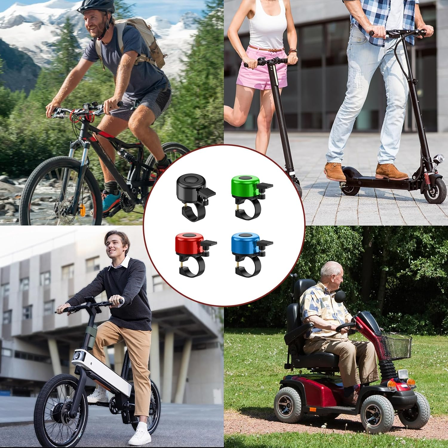 4 Pcs Bike Bell,Cycling Equipment,Bicycle Bell,Perfectly for Road/Mountain/Commuter Bikes. (Black, Blue, Red, Green image number 5