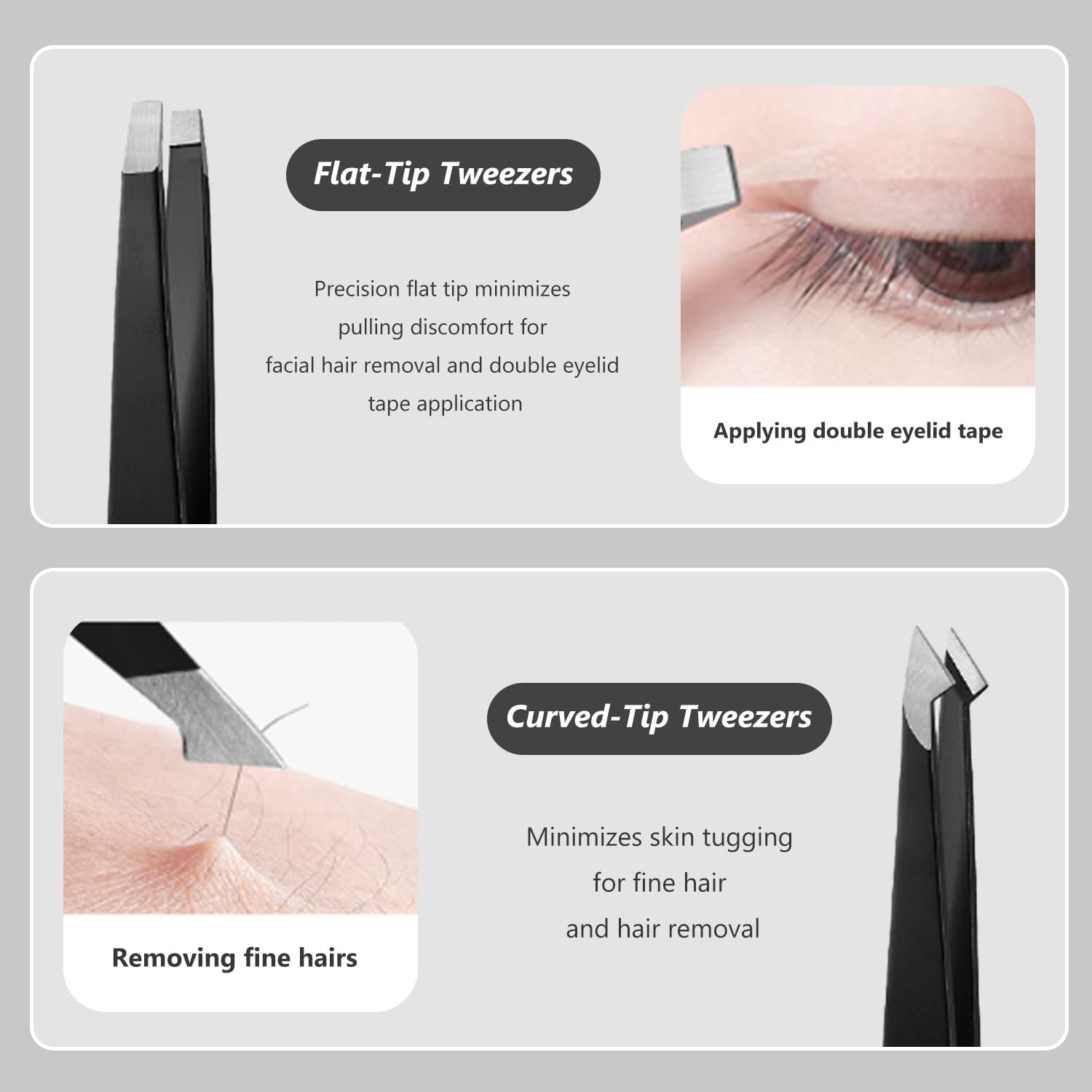 WALWAL 5 Piece Stainless Steel Tweezers Set with Scissors Flat Slant Knife Point for Eyebrow Hair Removal image number 2