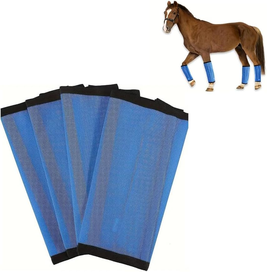 Set of 4 Horse Leggings Fine Mesh Horse Fly Boots Breathable Horse Boots Leg Wraps Provide Protection for Your Horse against Horsefly Protect Horses Leggings Breathable Soft (Blue, Horse Boots Leg)