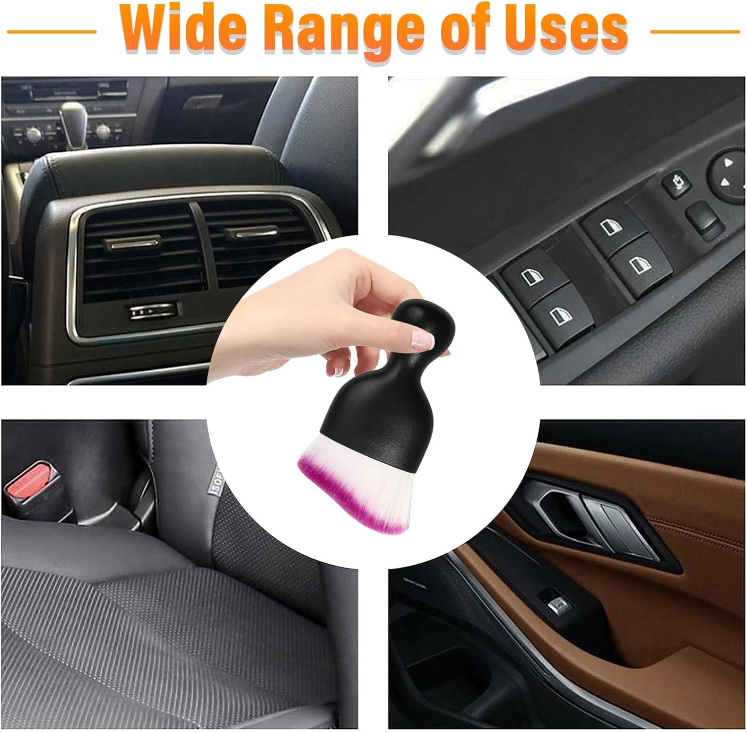 Car Detailing Brush, Curved Soft Bristles Auto Removal Dust Collectors, Universal Vehicle Dashboard, Air Conditioner Vents, Interior Cleaning Tool Accessories (1, White/Purple) image number 6