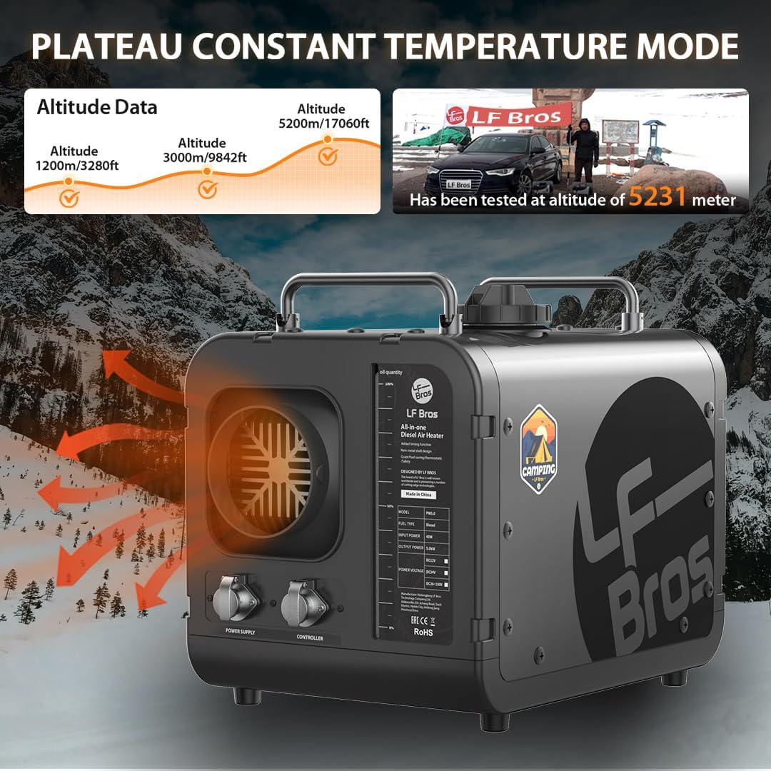 LF Bros Diesel Heater 12V & 220V, All-In-One Diesel Heater Parking Space Heater with Silent Oil Pump, LCD Display & Thermostat, Portable Heater for RV, Truck, Ice Fishing, Camping, Garage image number 4