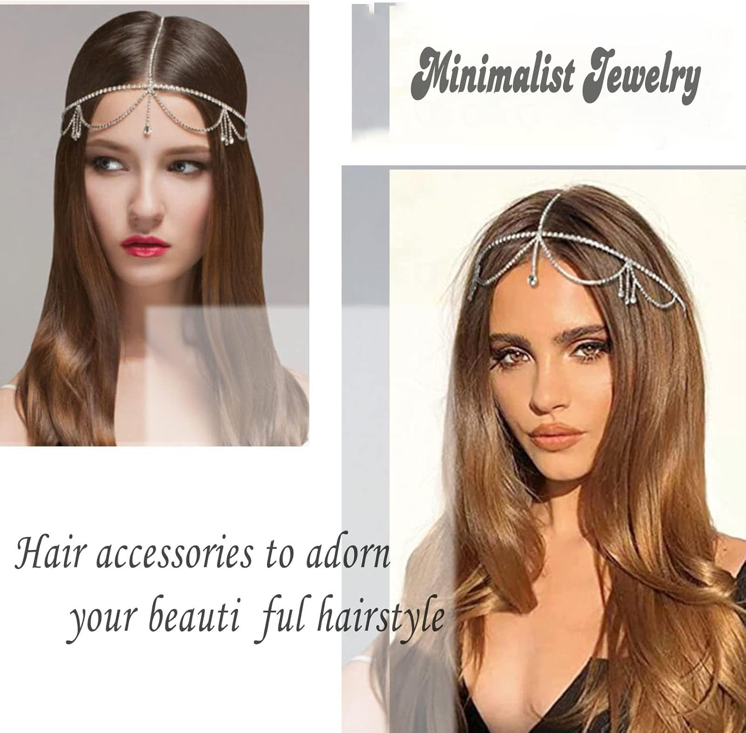 Tseenyi Layered Chain Forehead Headband Gold Chains Head Chain Multilayer Tassel Head Chains Hair Fashion Crystal Pendant Hair Accessories Layered Fringe Forehead Hair Accessories Headband