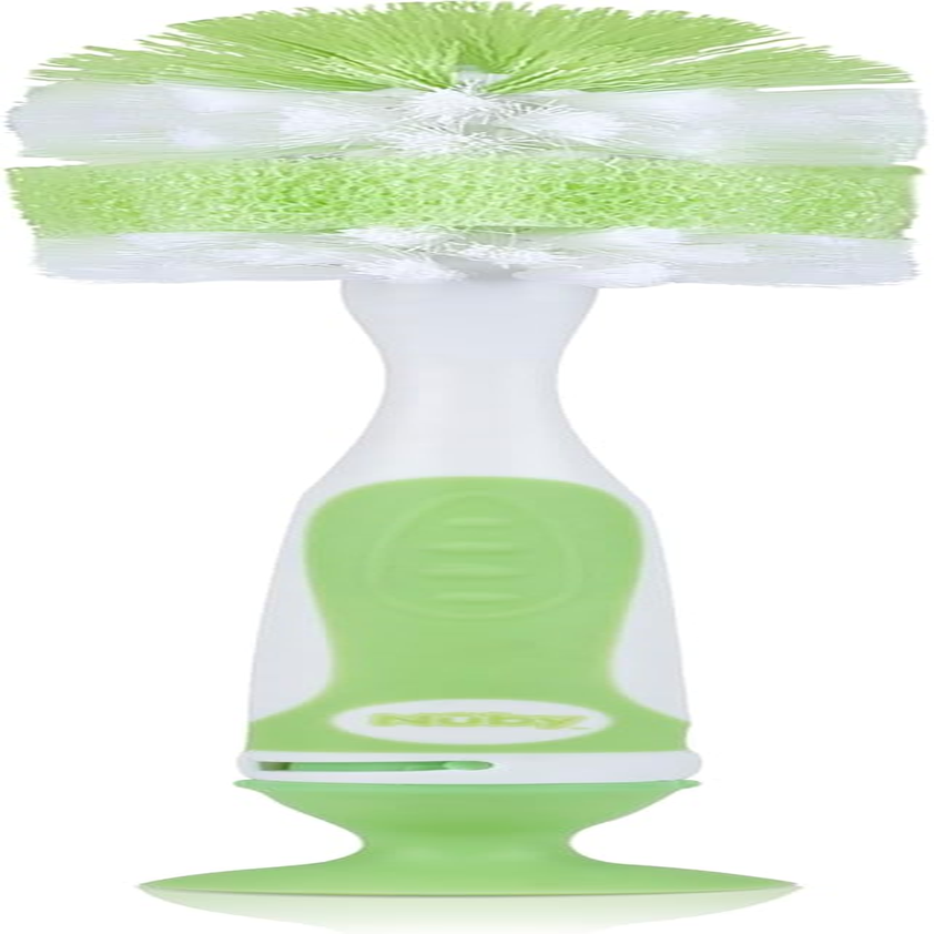Nuby Bottle & Teat Brush Cleaner - Baby Bottle Cleaning Brush with Suction Cup - Soft Nylon Bristles Nipple Cleaner - for All Bottles image number 1