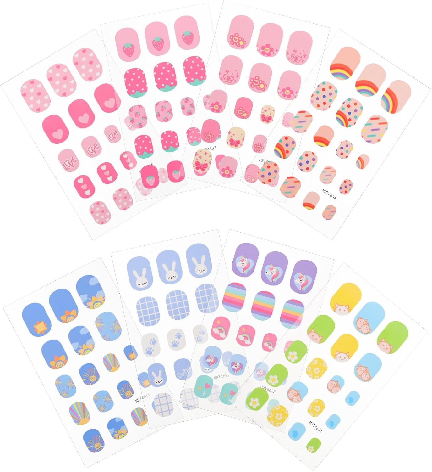 HOOTNEE 8 Sheets Fake Nails Set Cute Cartoon Press on False Nail Tips for Little and Teens Stick on Accessories for Manicure image number 6