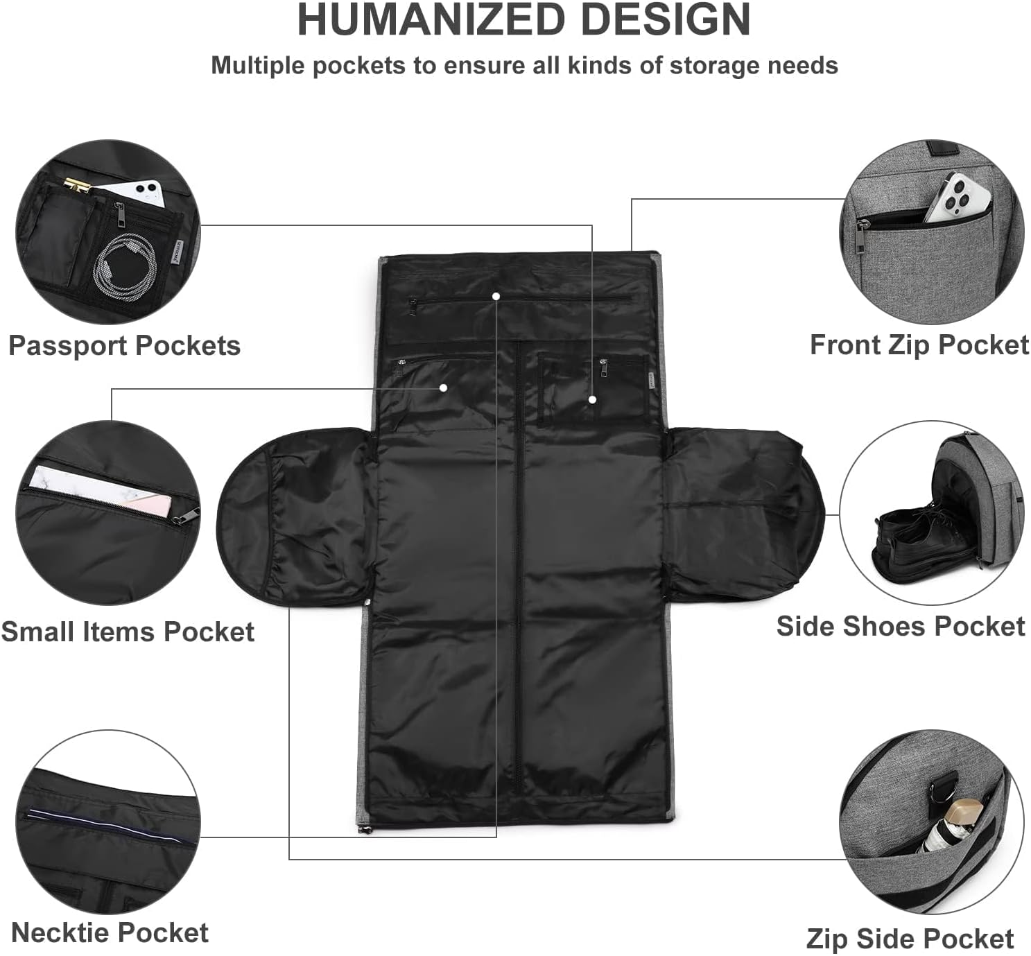 Rolling Garment Bags,Garment Bag with Wheels Travel Garment Bag with Shoe Compartment Rolling Duffle Bag with Wheels, A1-Grey-2P image number 1