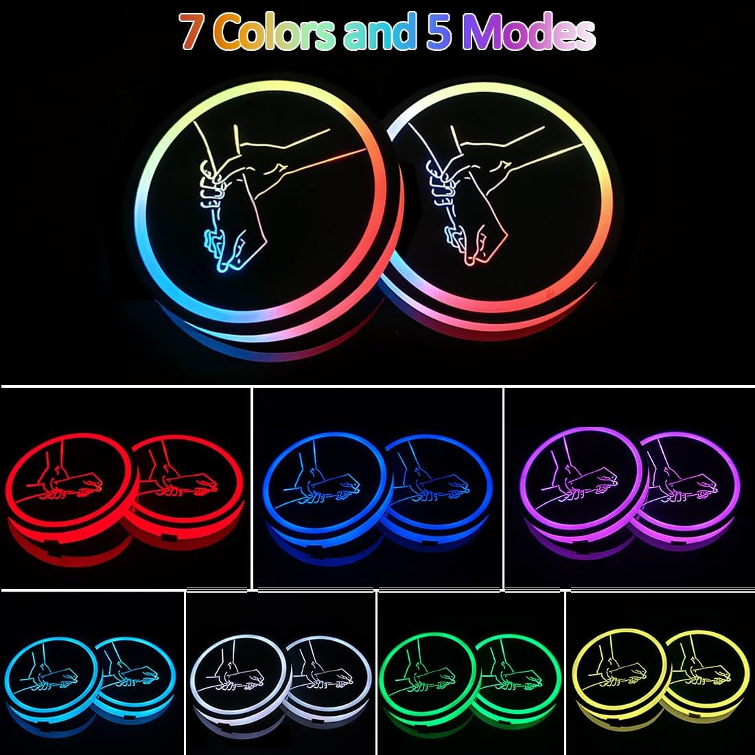 2 PCS LED Cup Holder Lights for Car,7 Colors Changing USB Charging Cup Holder Insert Coasters,Led Car Coasters,Luminescent Cup Pad Interior Atmosphere Lamp Decoration Light image number 2