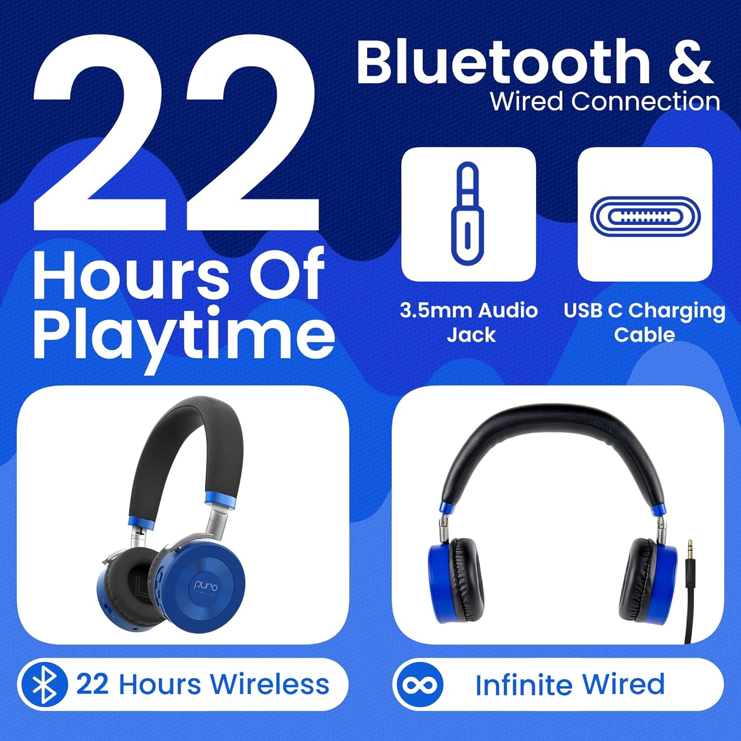 Puro Sound Labs Juniorjam plus Volume Limiting Headphones for Kids, Safer Audio to Protect Hearing- Adjustable Bluetooth Headphones for Tablets, Smartphones, Pcs- 22-Hour Battery Life-Blue - Green image number 4