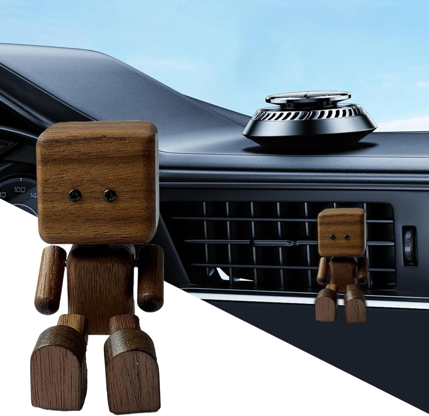 Wooden Shaking Man Figurine Car Ornament,Shaking Leg Car Decor,Wood Man Dashboard Bobble Figure,Handmade Magnetic Shake Feet Doll for Women Men Dad Father Husband Mother Friend - Covered Beech image number 5