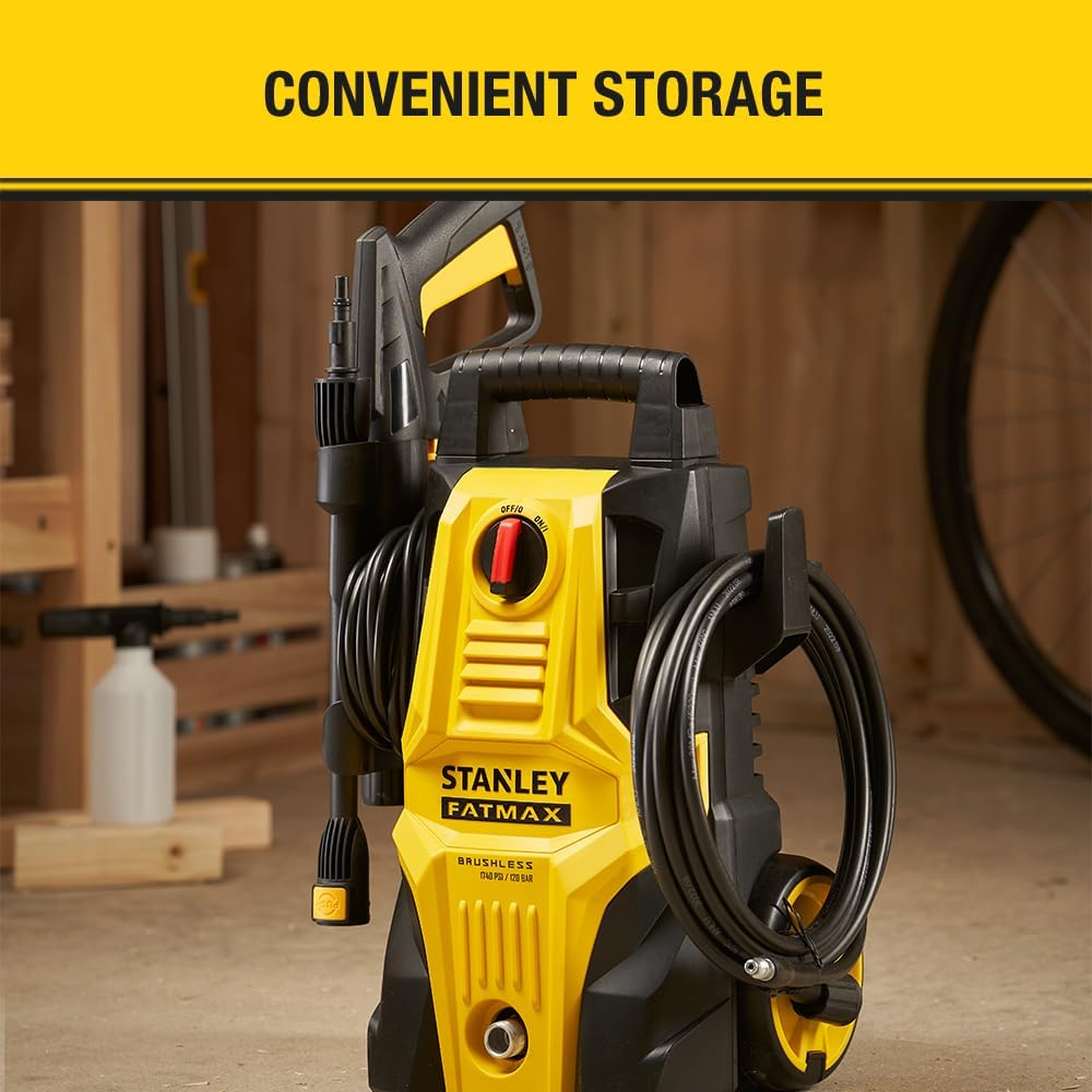 STANLEY FATMAX | 1200W Pressure Washer - 120 BAR Pressure, Portable & Compact, Powerful High-Performance Brushless Motor Has a Max. Pressure Rating of 1,740Psi/120Bar with a Max. Flow Rate of 318LPH image number 5