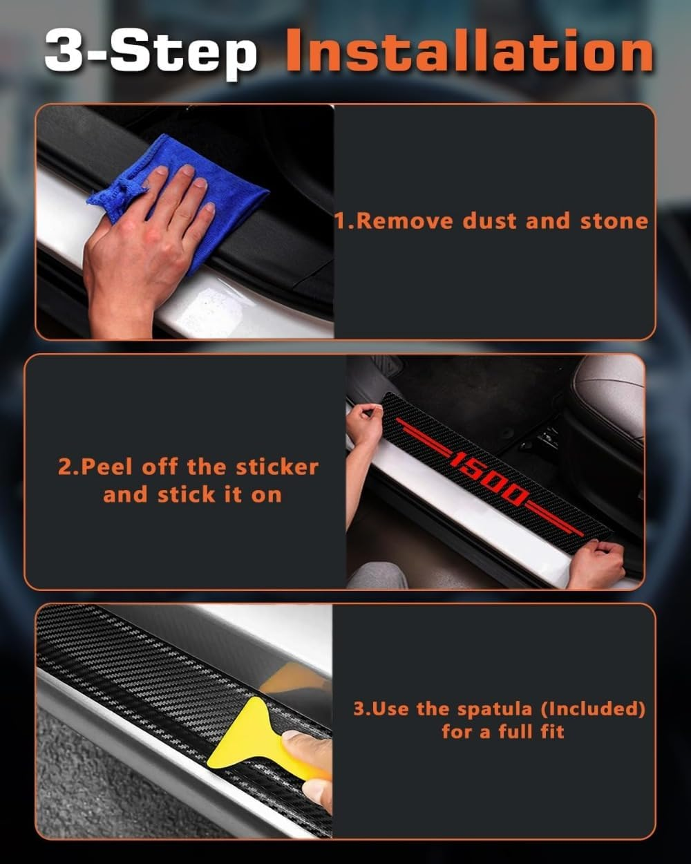 4PCS Door Sill Protectors for RAM 1500, Carbon Fiber Leather Door Sill Sticker for Dodge RAM 1500, Interior Decoration (Red)