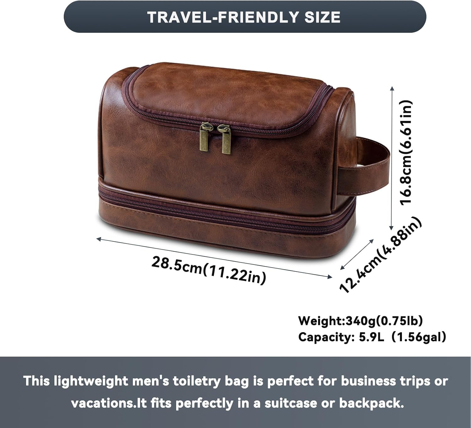 Toiletry Bag for Men, Large Leather Travel Pouch Bag with Hanging Hook,Travel Essentials Dopp Kit, Men'S Shaving Grooming Kit,Gifts for Father, Dad, Boyfriend, Grandpa, Shaving Kit image number 2