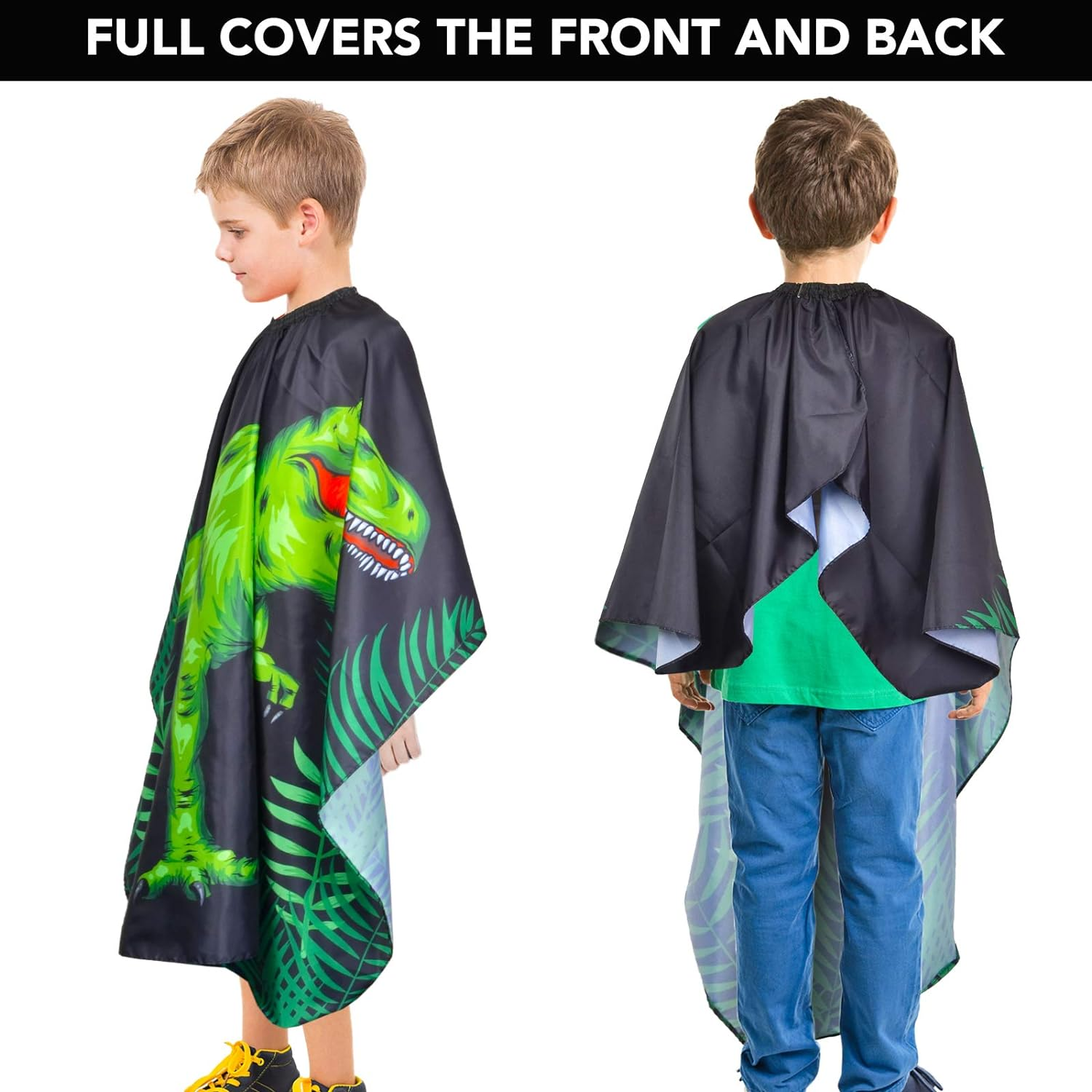 Kids Haircut Waterproof Barber Cape Cover, Dinosaur Hair Cutting Apron for Boys with Adjustable Snap Closure image number 3