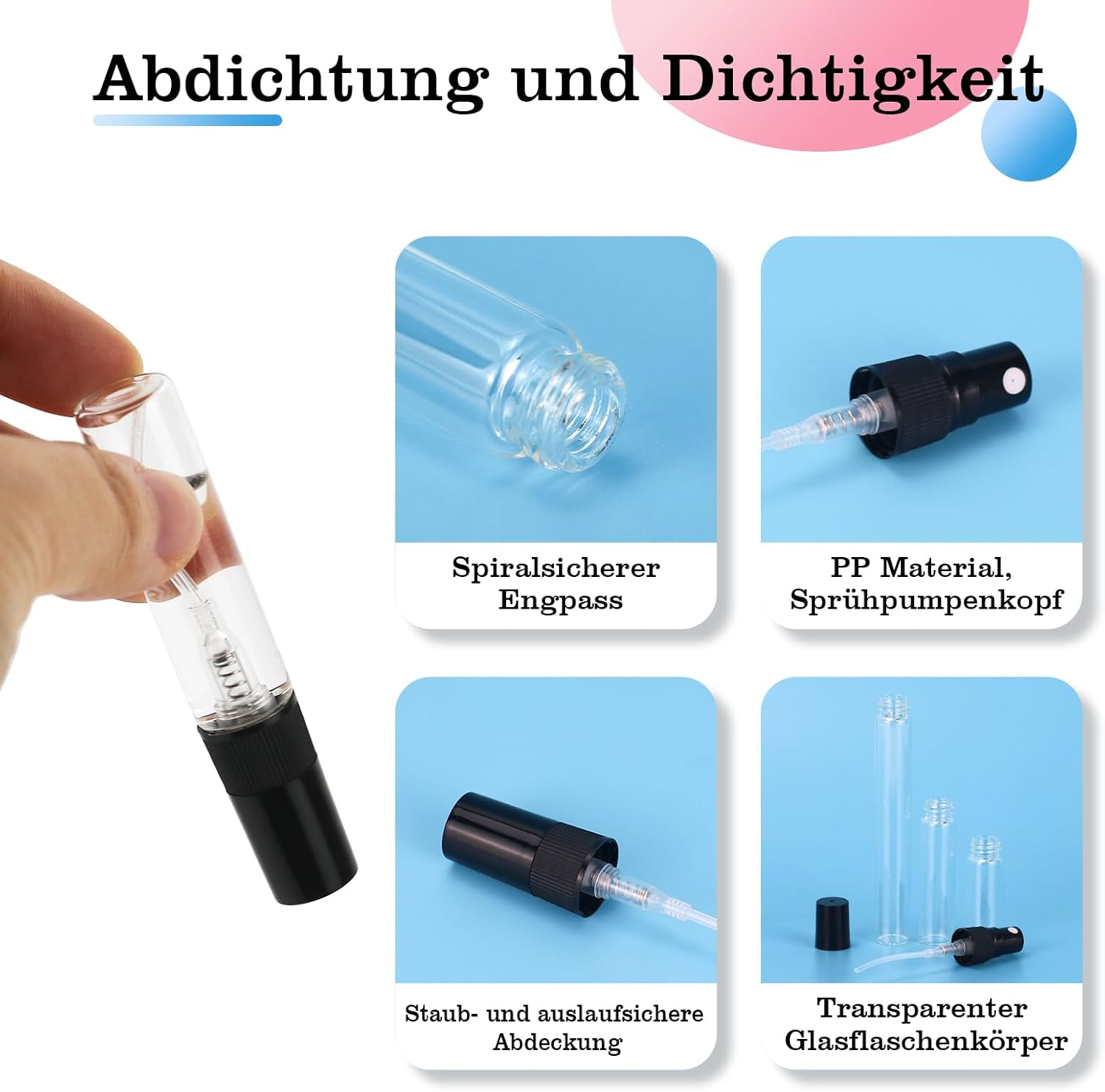 Pack of 30 Mini Perfume Atomisers, Portable Refillable Mini Glass Spray Bottle, Small Spray Bottle for Family, with Funnel, Pipettes and Label Stickers (Black, 3 Ml + 5 Ml + 10 Ml) image number 2