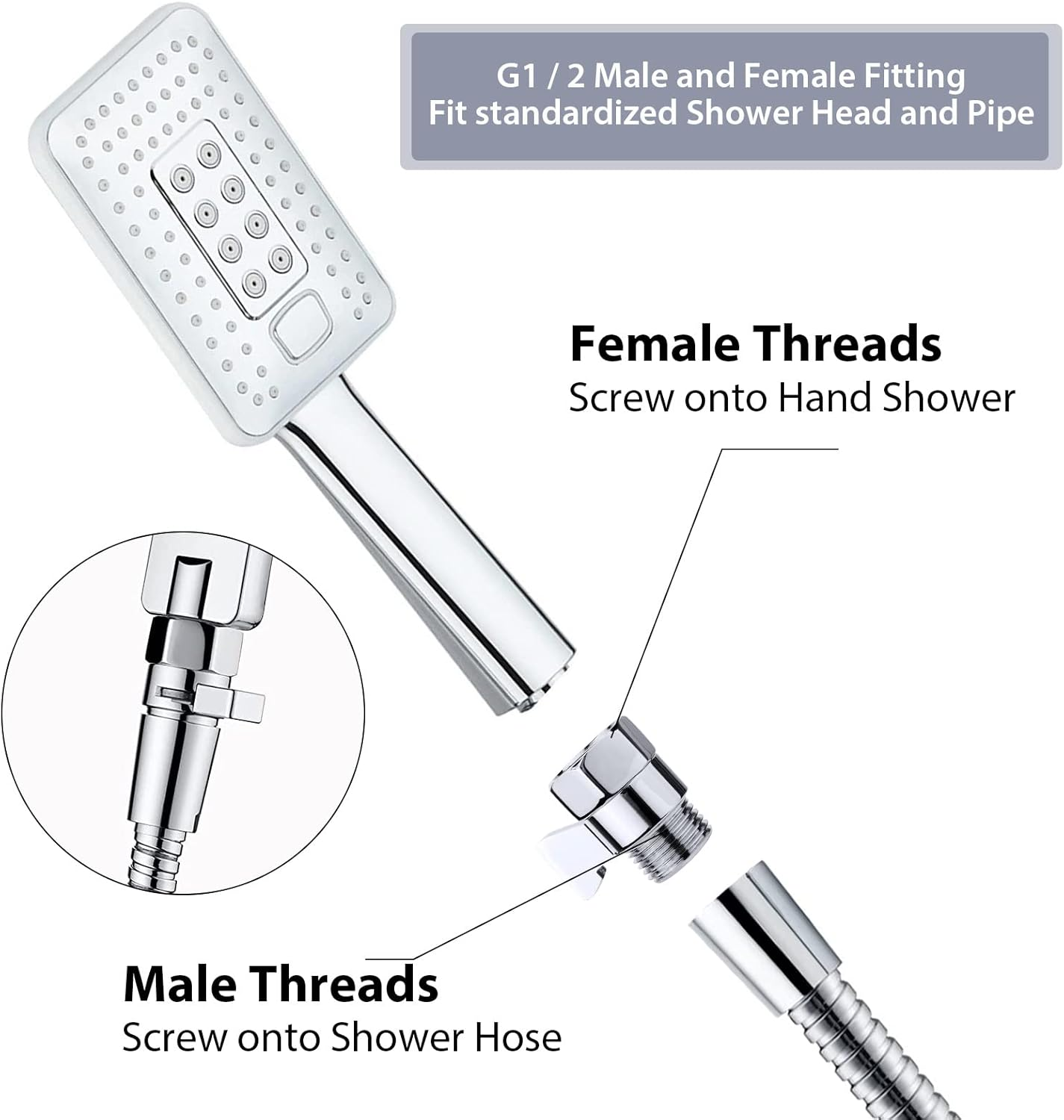Shower Shut off Valve Shower Head Flow Restrictor Shower Flow Control Valve Brass Shut off Valve for Handheld Shower, Chrome image number 1