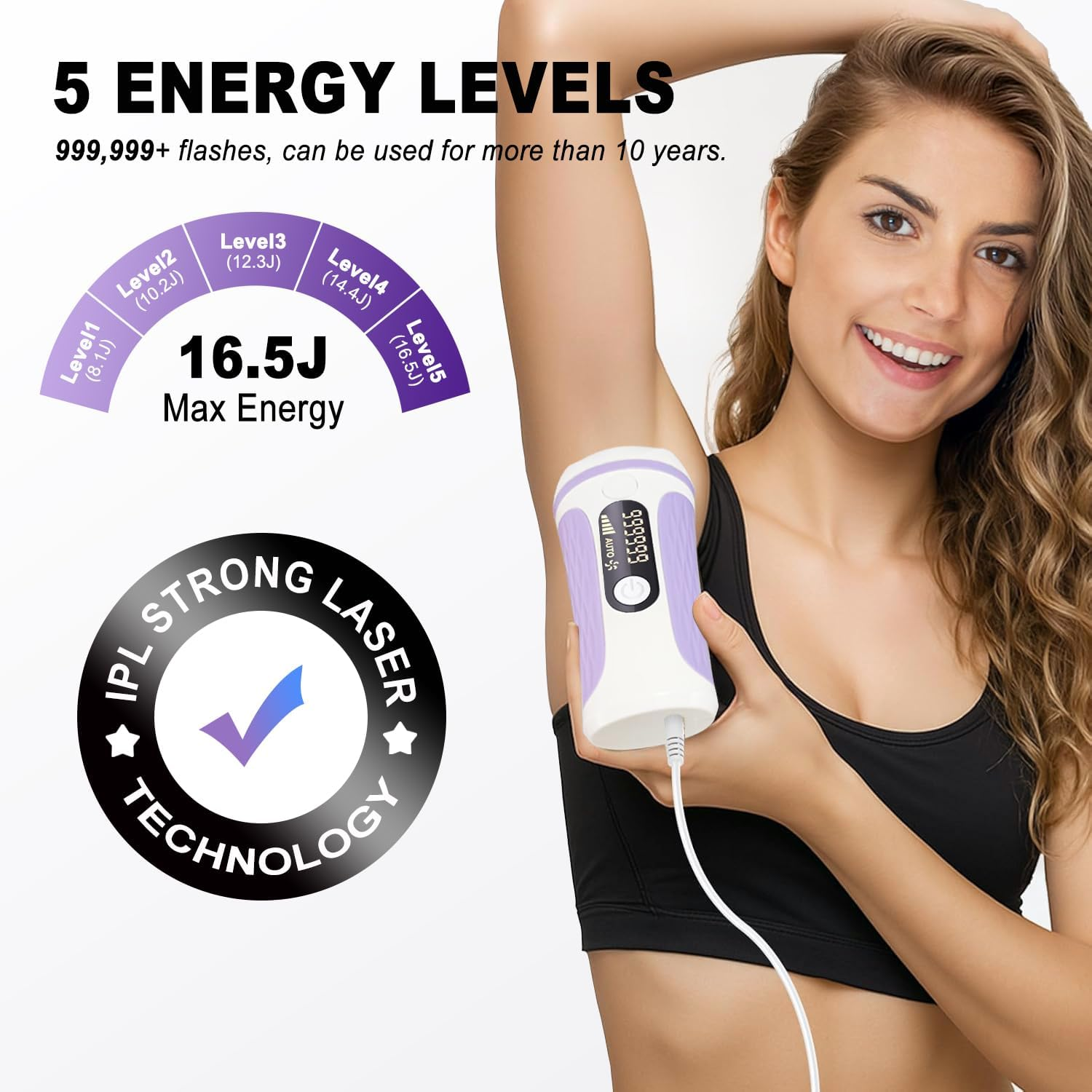IPL Laser Hair Removal Device Permanent for Women & Men, 999,999 Flashes Safe Effective Lasting Hair Remover, Alternative to Salon, for Face Arms Armpit Legs Bikini Area Whole Body Home Treatment image number 4