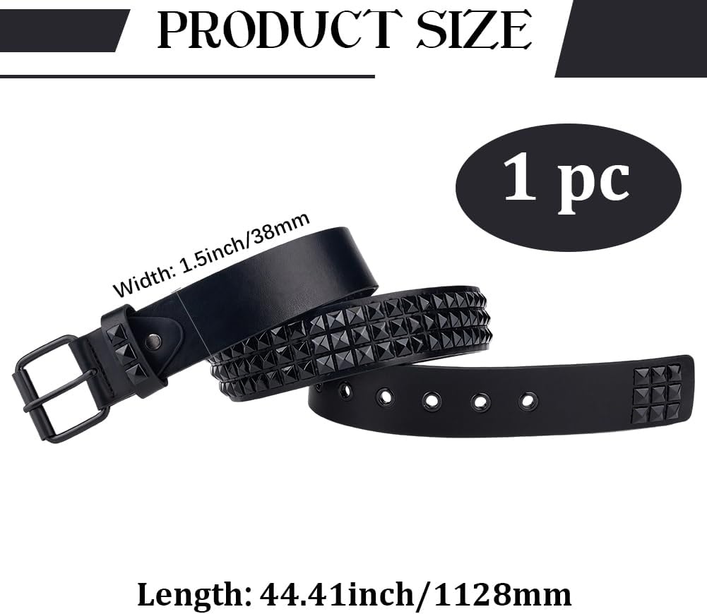 GORGECRAFT Black PU Leather Studded Rivet Belt 44.4 X 2 Inch Gothic Punk Rock Bright Metal Alloy Pyramid Studs Grommet Threads Belts, Black image number 6