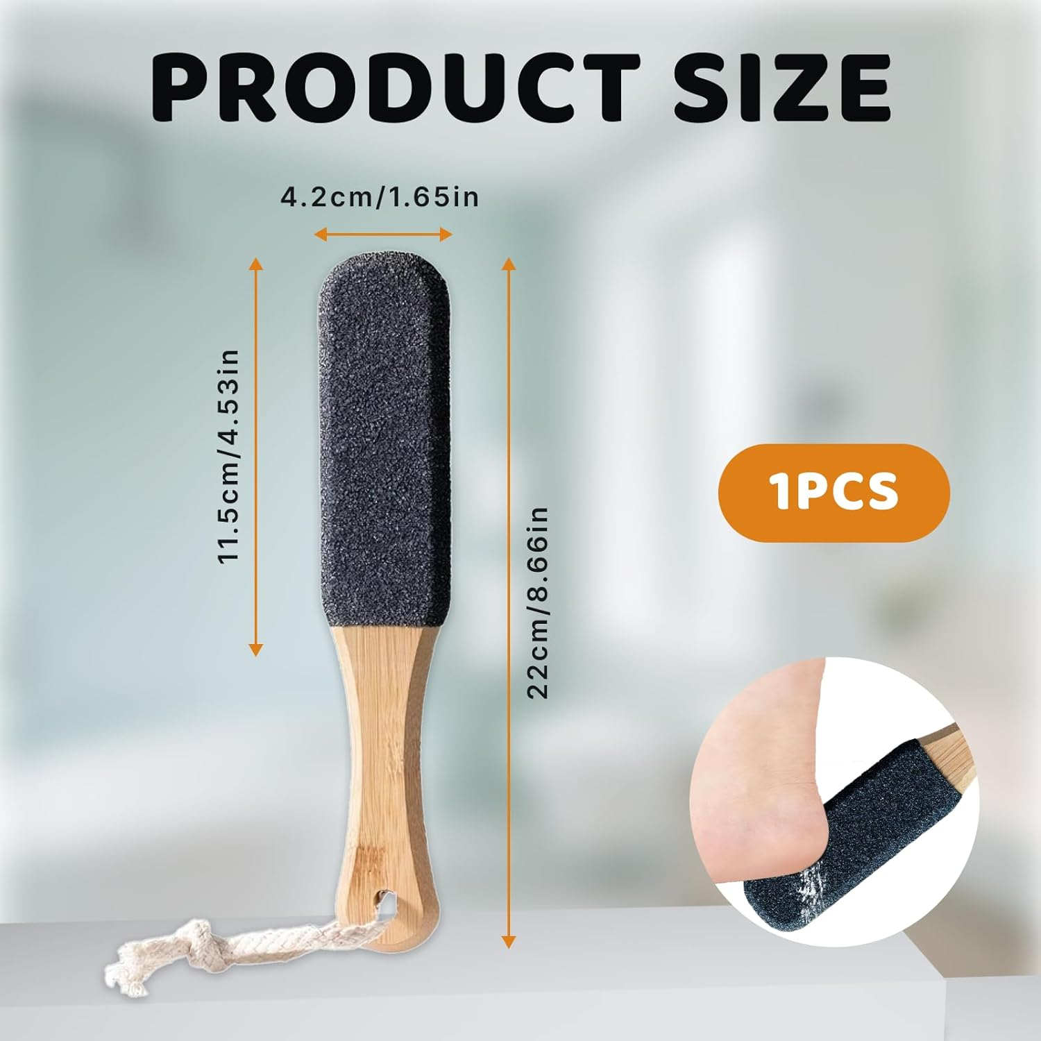 1 PCS Dead Skin Scraper for Home Spa Treatment Ergonomic Foot Pumice Stone Pedicure File with Wooden Handle, Callus Remover for Smoother Feet and Hands, Black Foot Scrubber and Heel Sander image number 1