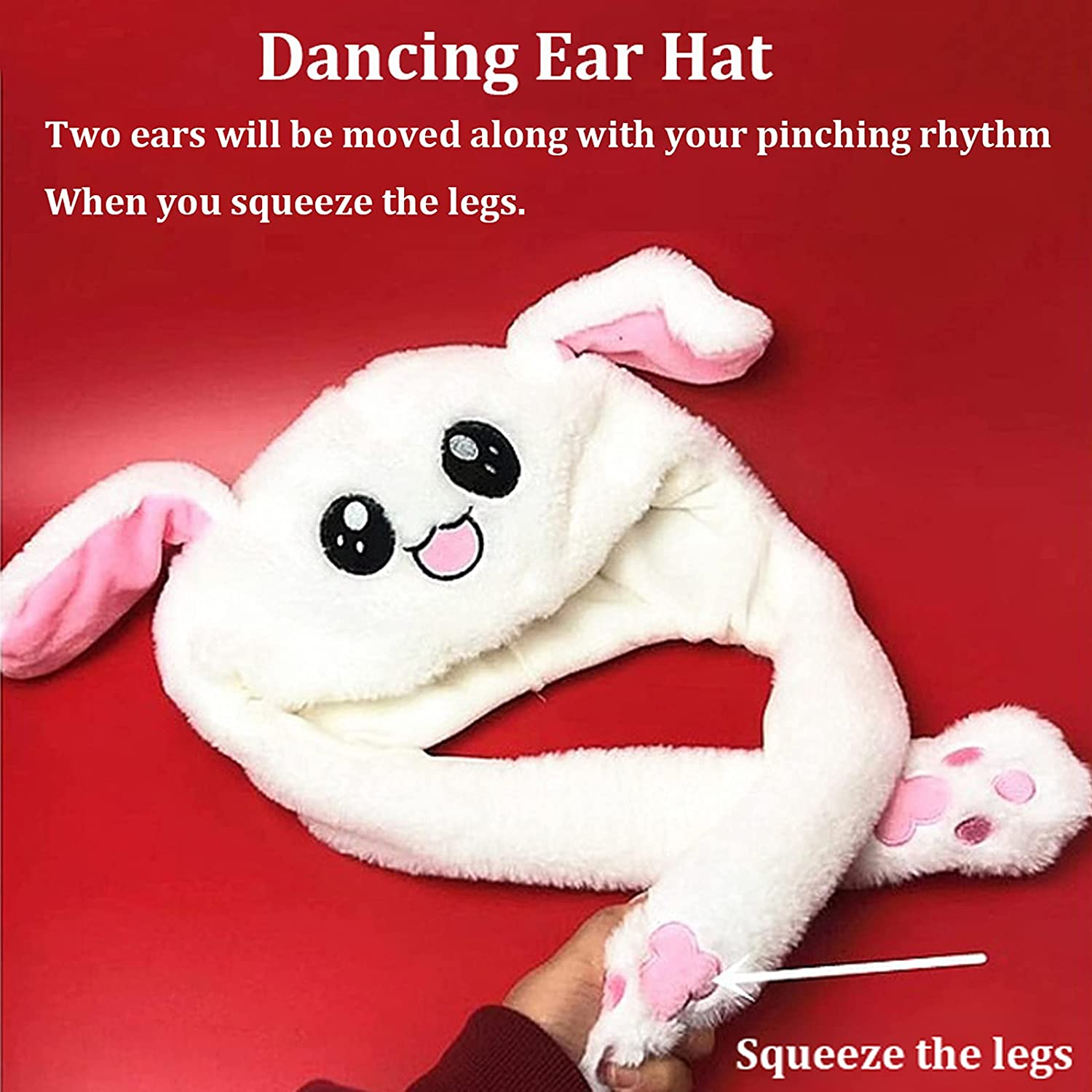 Funny Bunny Hat Ear Moving Jumping Rabbit Hats, MH MOIHSING Dancing Ear Hat Cute Animal Ear Flap Plush Hat Cap with Paws for Women Girls, Cosplay Christmas Party Holiday Hats (White) image number 5