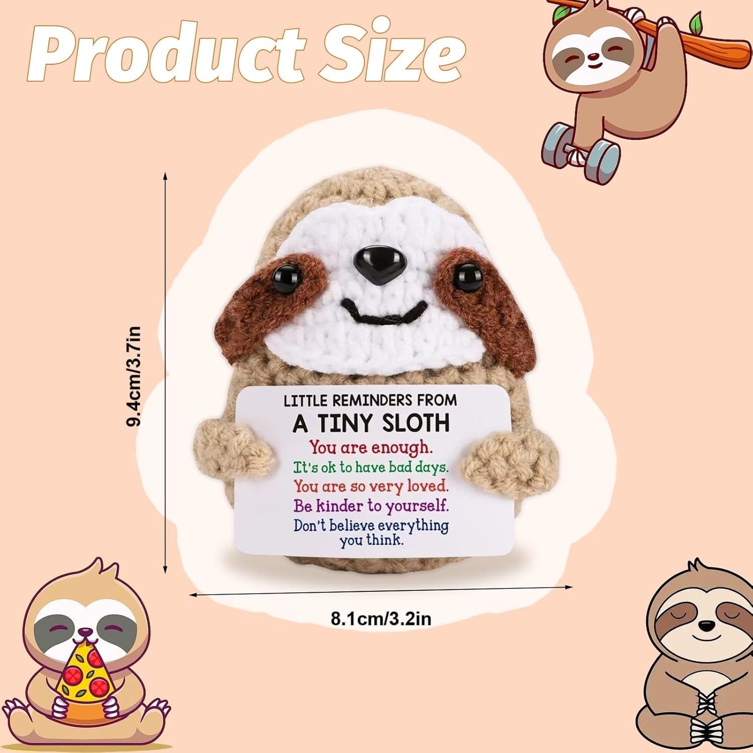 Positive Crochet Sloth - Handmade Emotional Support Gifts for Anxiety Relief, Mental Health, Cute Desk Companion for Women, Birthday, Christmas image number 5