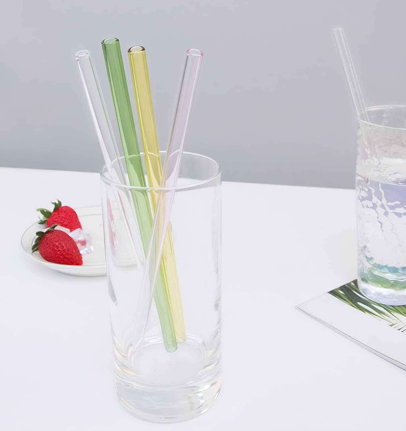 8 Pack Reusable Colorful Glass Straws, 20Cm Shatter-Resistant Bent Drinking Straws for Smoothies, Milkshakes, Hot/Cold Drinks, with 2 Cleaning Brushes Dishwasher Safe Fits Tumblers, Tervis, Mason Jars image number 2