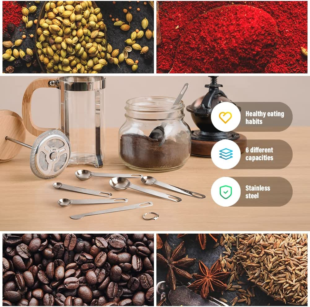 AOOSY Metal Measuring Spoon,Set of 7 Stainless Steel Measurement Spoon for Dry or Liquid,Fits in Spice Jar for Cooking and Baking,Including Leveler image number 3