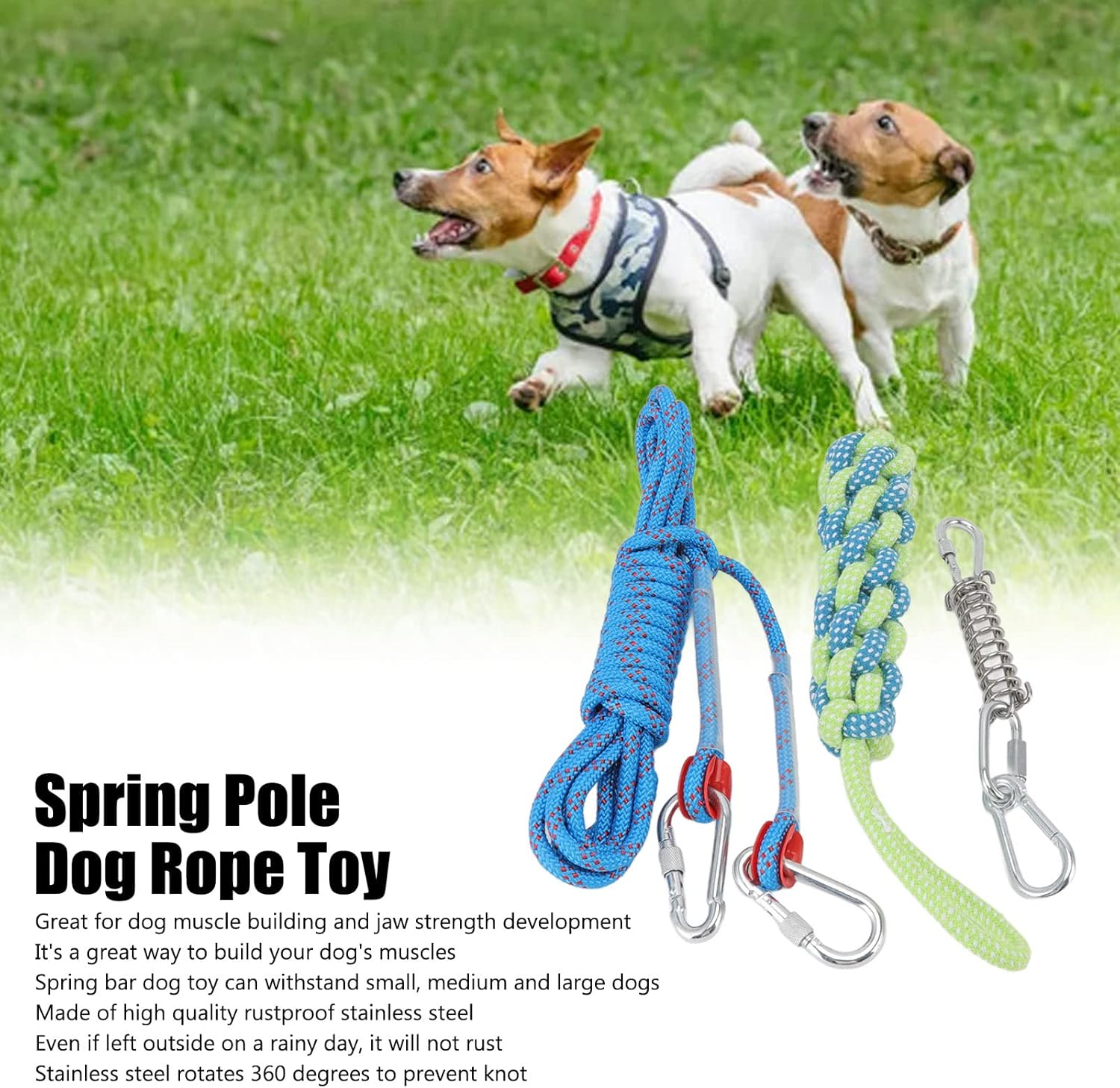 Spring Pole Dog Rope Toy Muscle Builder Interactive Dog Hanging Rope Toy for Small Medium Large Dogs Can Withstand Small, Medium and Large Dogs image number 2