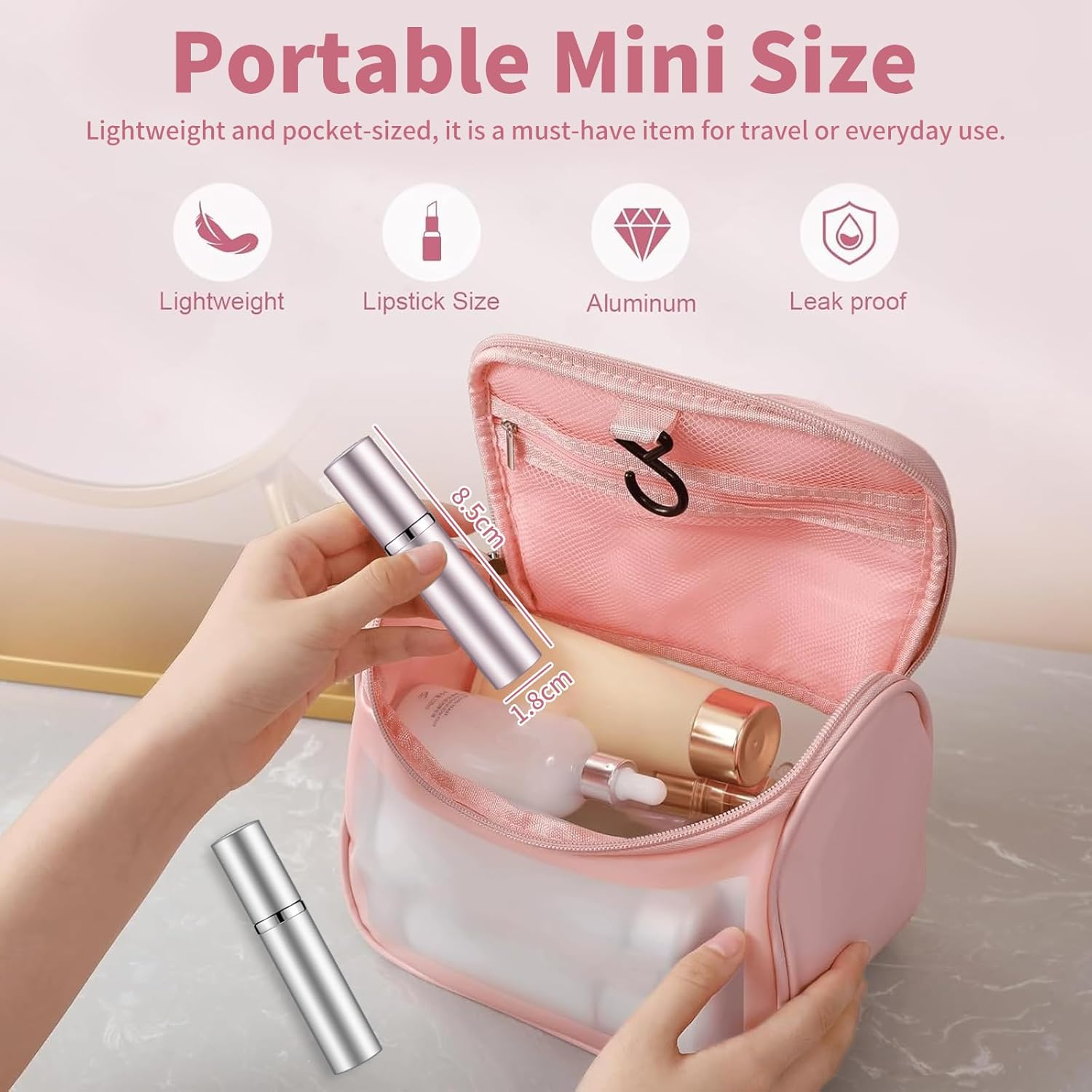 Raheem Pack of 2 Perfume Atomisers, 5 Ml Mini Perfume Atomiser for on the Go Perfume Filler with Protective Cap, Perfume Atomiser Refillable for Travel, Holiday, Camping, Business image number 6