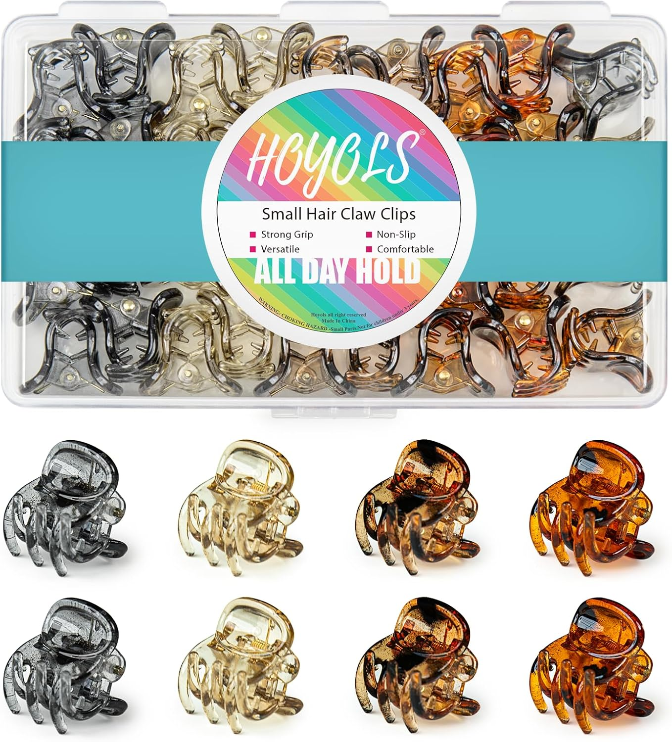HOYOLS 36 Pcs Small Tortoise Hair Claw Clips, Mini Half up Plastic Hairclips for Women Girls, Strong Grip Non-Slip Jaw Clips for Thin Short Hair (Amber Glow Mix Color)