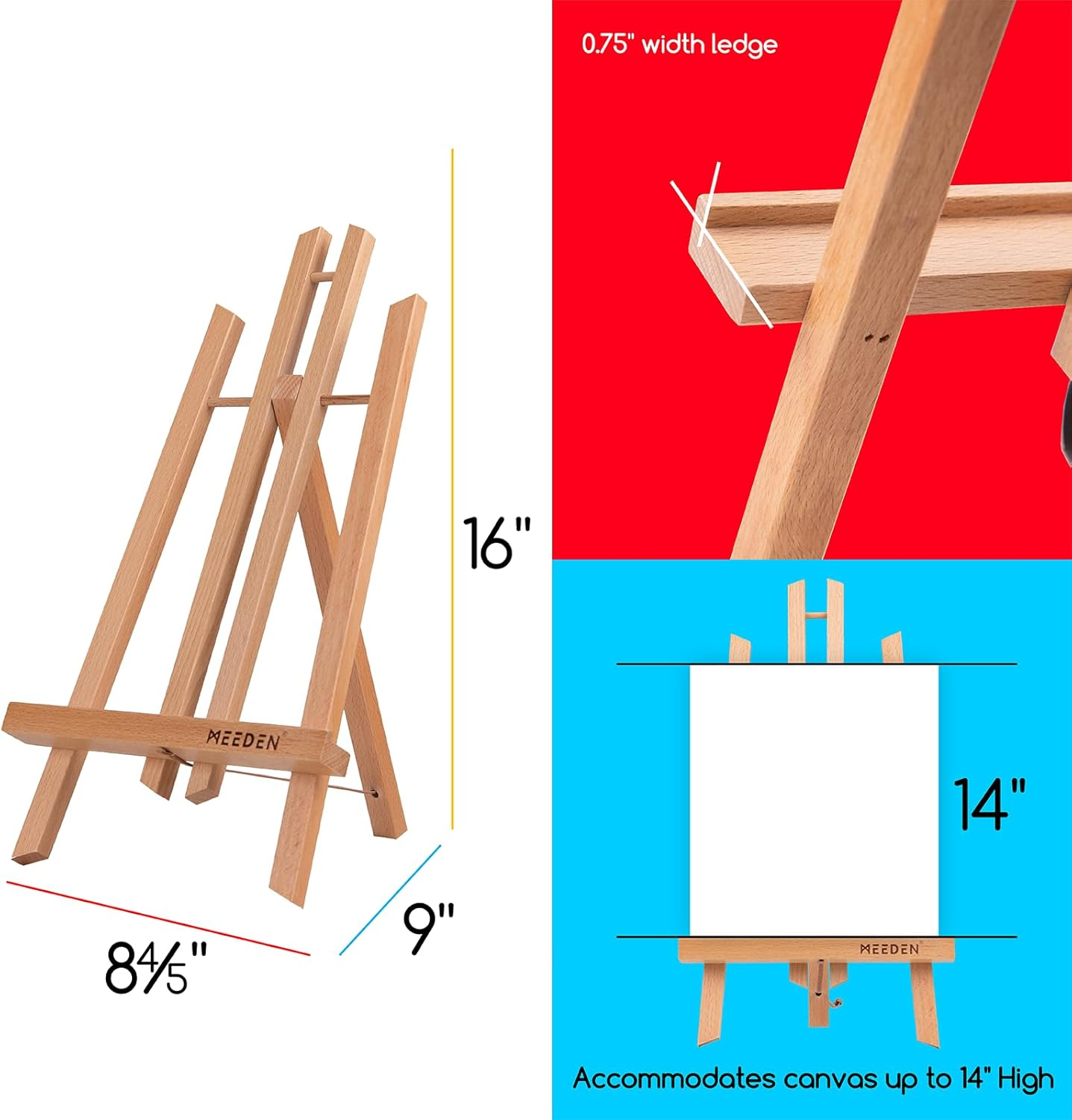 MEEDEN 16" Tall Tabletop Easel - 12PCS Medium Tabletop Display Solid Beech Wood Easel, for Kids Artist Adults Classroom/Parties Painting Display, Standing Easel, Hold Canvas Art up to 16" High