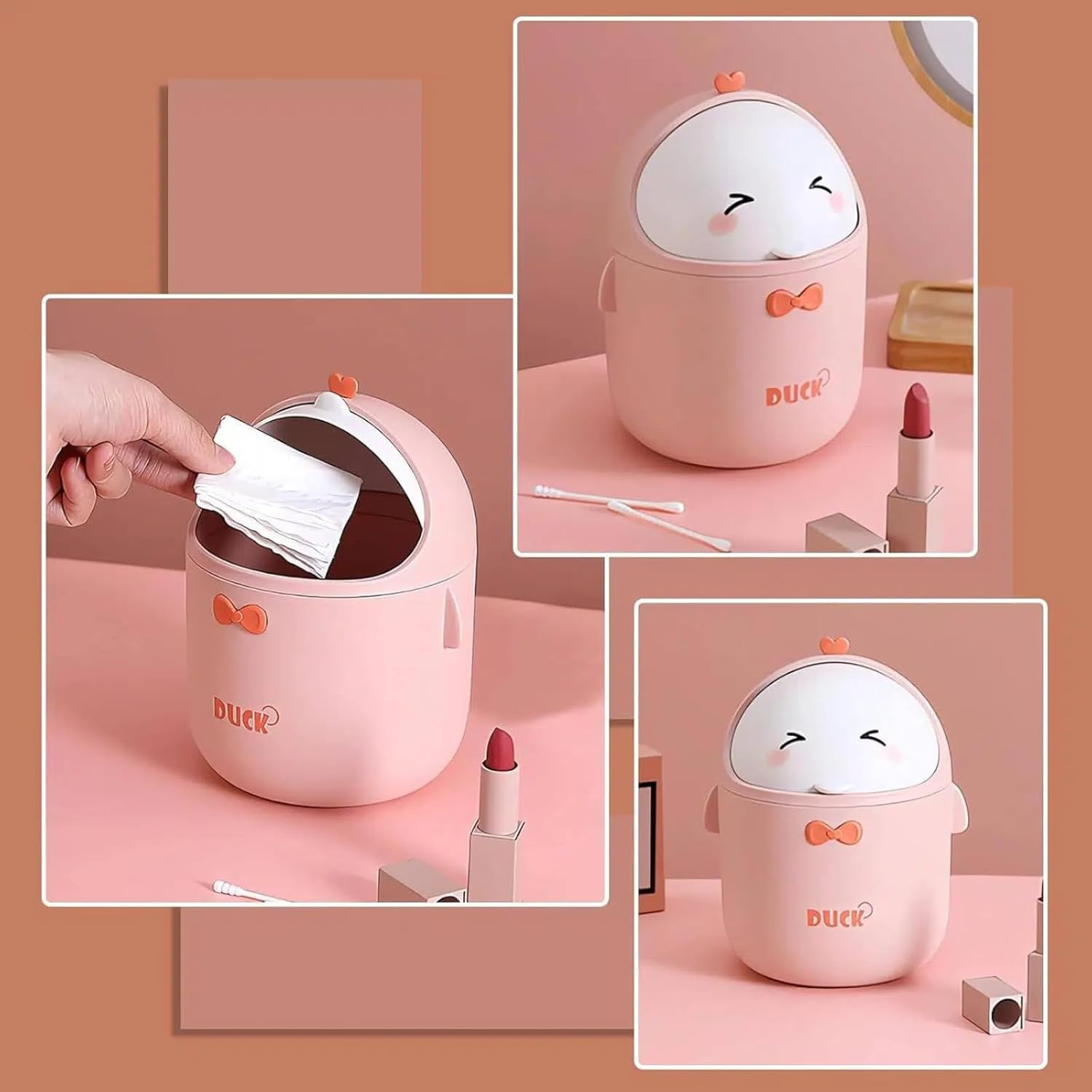 Creative Mini Desk Trash Can, Small Countertop Plastic Wastebasket with Lid, Cute and Portable Countertop Trash Can, Suitable for Home Kitchens, Desks and Bathrooms image number 4
