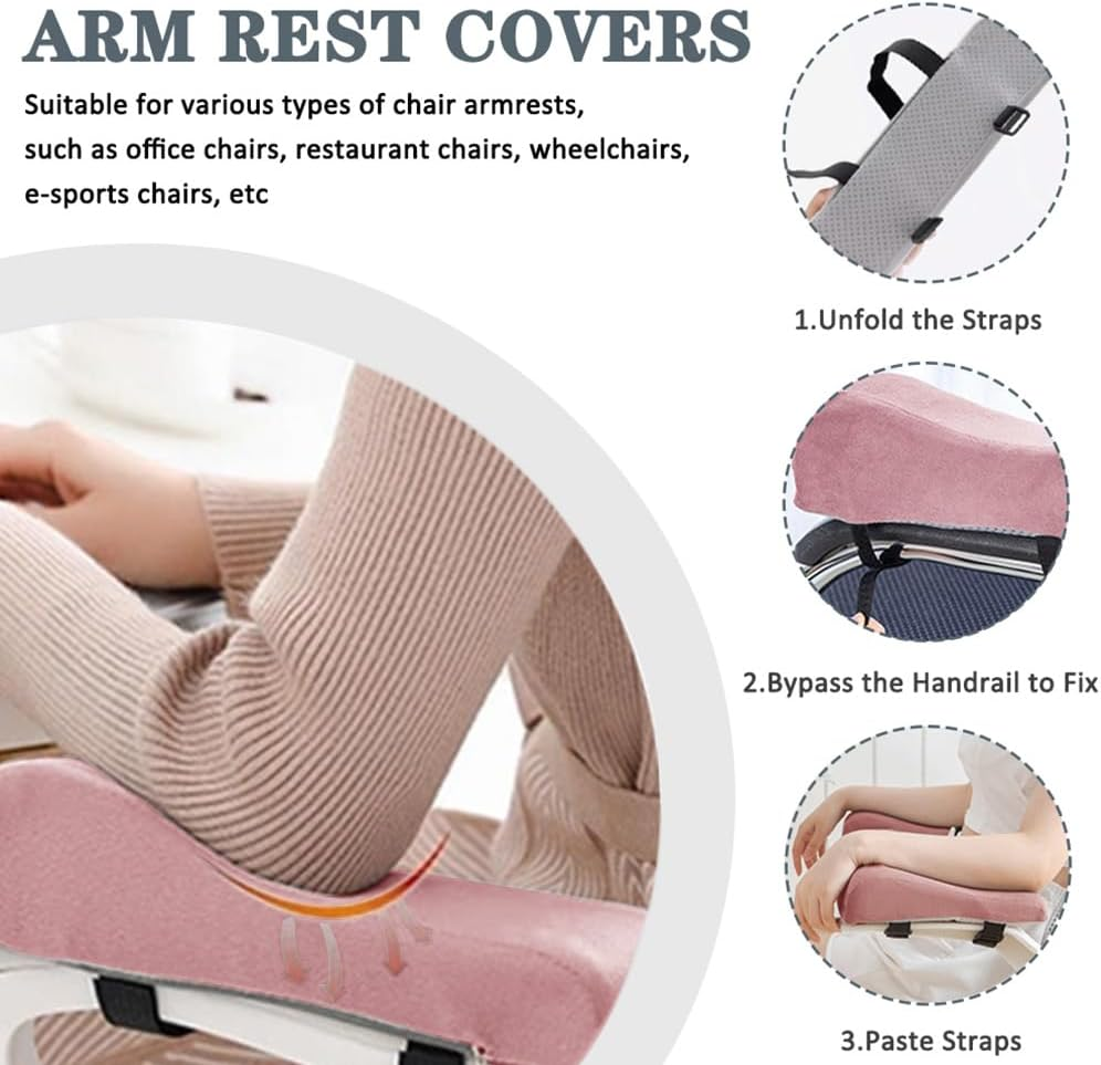 2 Pack Office Chair Armrest Pads Covers,Arm Rest Pad with Memory Foam Elbow Pillow for Forearm Pressure Relief, Arm Rest Covers for Office Chairs, Wheelchair, Comfy Gaming Chair (Pink) image number 6