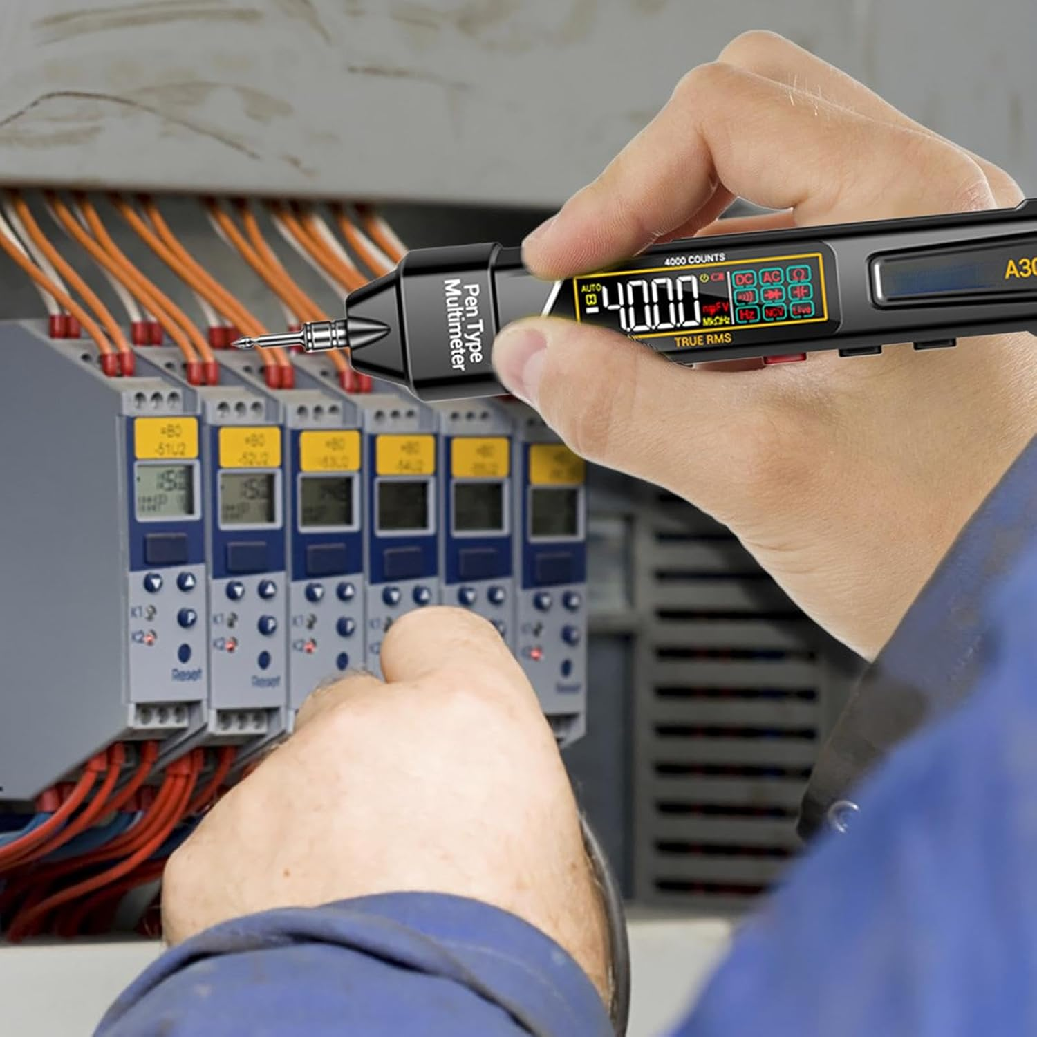 Vgvgaj Electrical Multimeter, Pen Type Intelligent Current Meter, 4000 Counts LCD Display Voltmeter Pen Test Multimeter Measure AC DC Voltage Resistance Diode for Electrician Tools image number 3