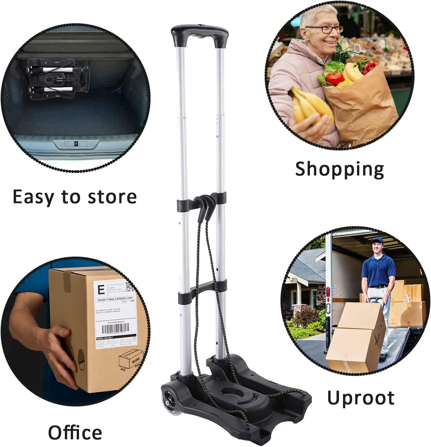 LELYFIT Folding Hand Truck, 88Lb/40Kg Heavy Duty Luggage Cart with 2 Wheels, Compact Trolley Portable Luggage Cart for Home Office Shopping Travel Use, Light Weight and Easy to Carry image number 2