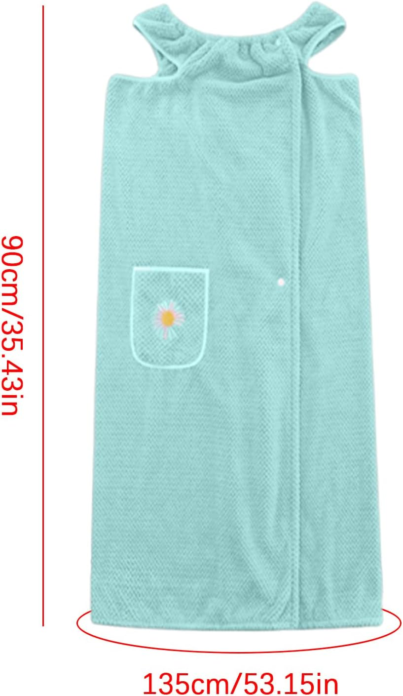 Womens Wearable Bath Towel, with Pockets Bathrobe Bath Towel Wrap, Bathtub Shower Dress, Absorbent Bathing Skirt for Sauna Spa Shower,Bath Towels,Suitable for Home, Swimming, Beach (Pink) - Green image number 3