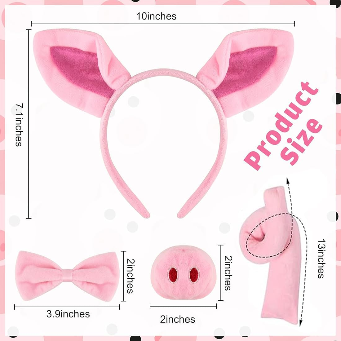 Pig Costume Set, Pig Ears Headband Pig Tail Nose Bow Tie, Animal Fancy Dress Party Accessories for Kids Adult Halloween Birthday Christmas Cosplay Dress up Party Decoration (Pink) image number 3