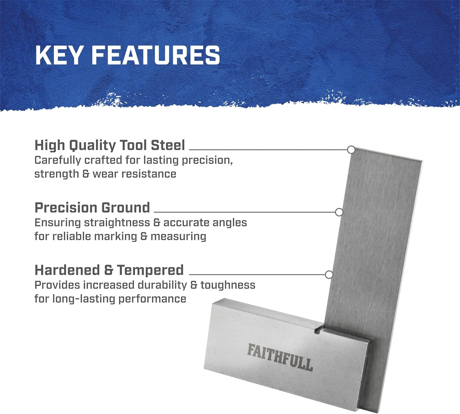 Faithfull Engineers Steel Try Square 50Mm (2In) &ndash; Precision Ground, Hardened Steel Blade, Accurate Marking, Measuring & Layout Tool for Metalworking & Woodworking