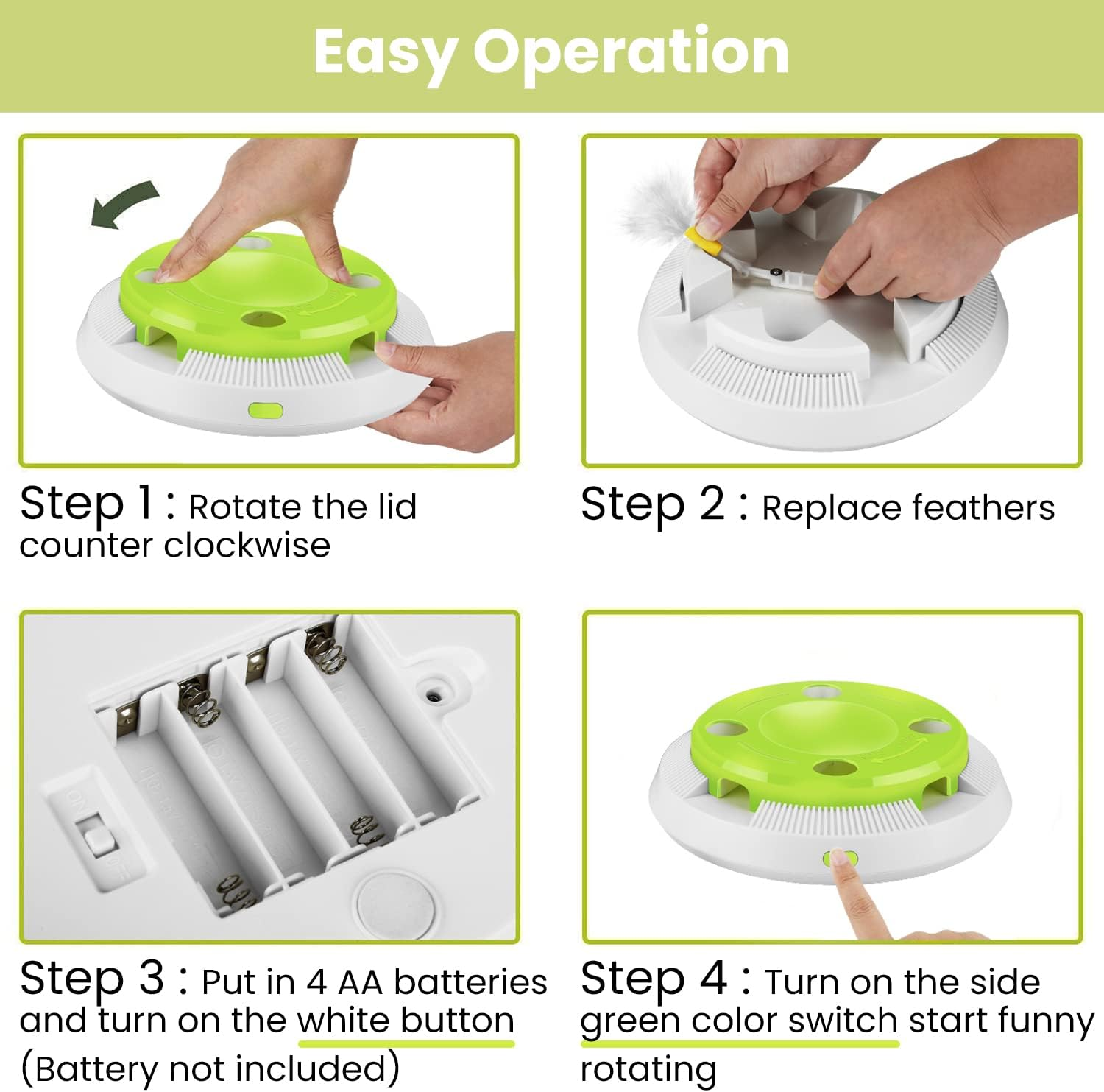 PETTOM Interactive Cat Toys 8 Holes Hide and Seek Mouse Catching Game, Whack a Mole Smart Ambush Exercise Cat Toy, Automatic Feather Cat Toy Battery Powered image number 2