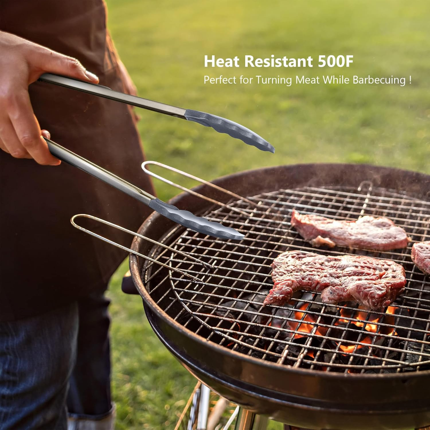 Silicone Spatulas Set Turners Tongs Cooking Utensils Set High Heat Resistant Kitchen Scraper Spatulas for Cooking Mixing Baking BPA Free Dishwasher Safe, Grey - Gray image number 2