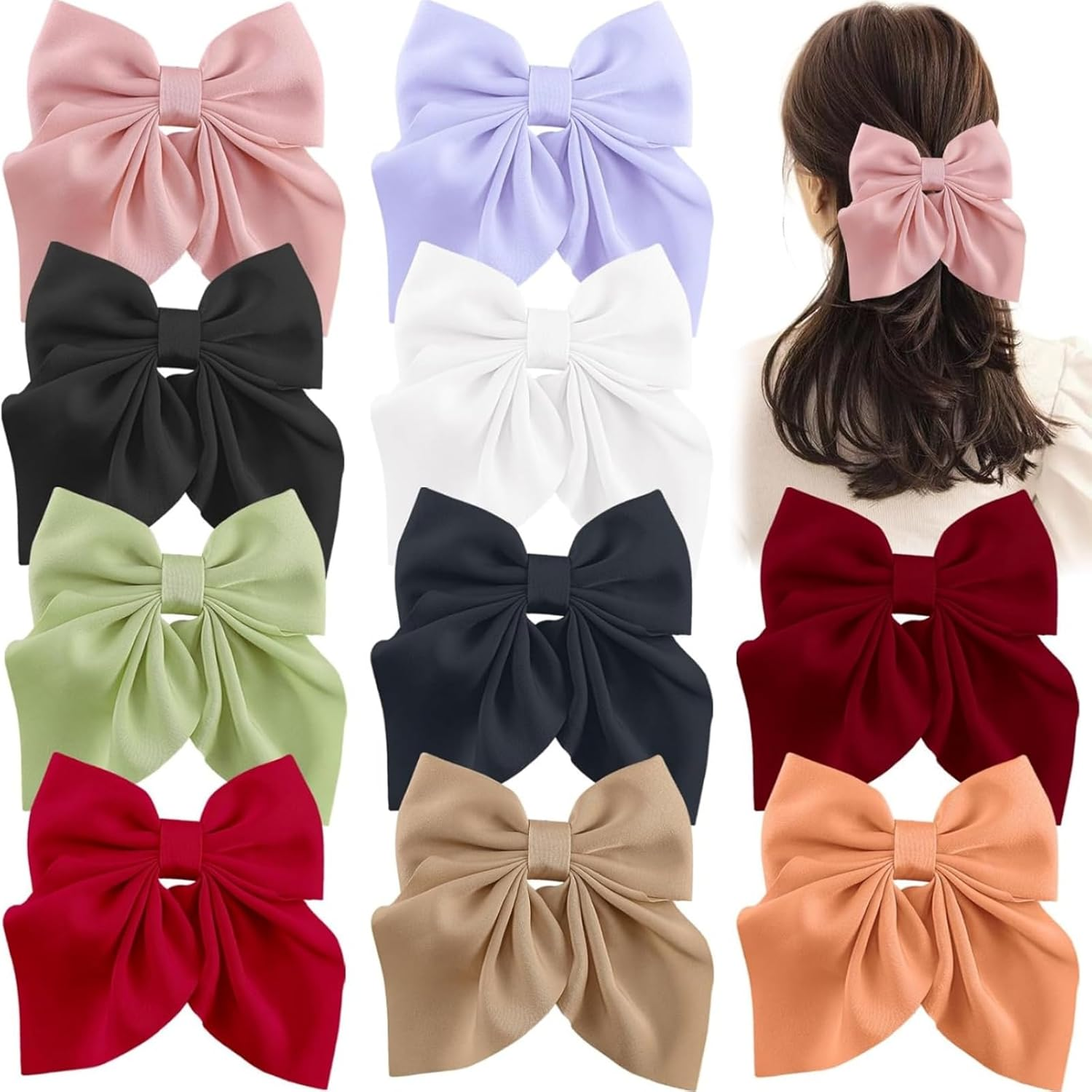 Pack of 10 Large Bow Hair Clips with Long Tails - Soft Satin French Hair Pins for Women and Girls - Perfect for Parties and Valentine'S Day image number 5