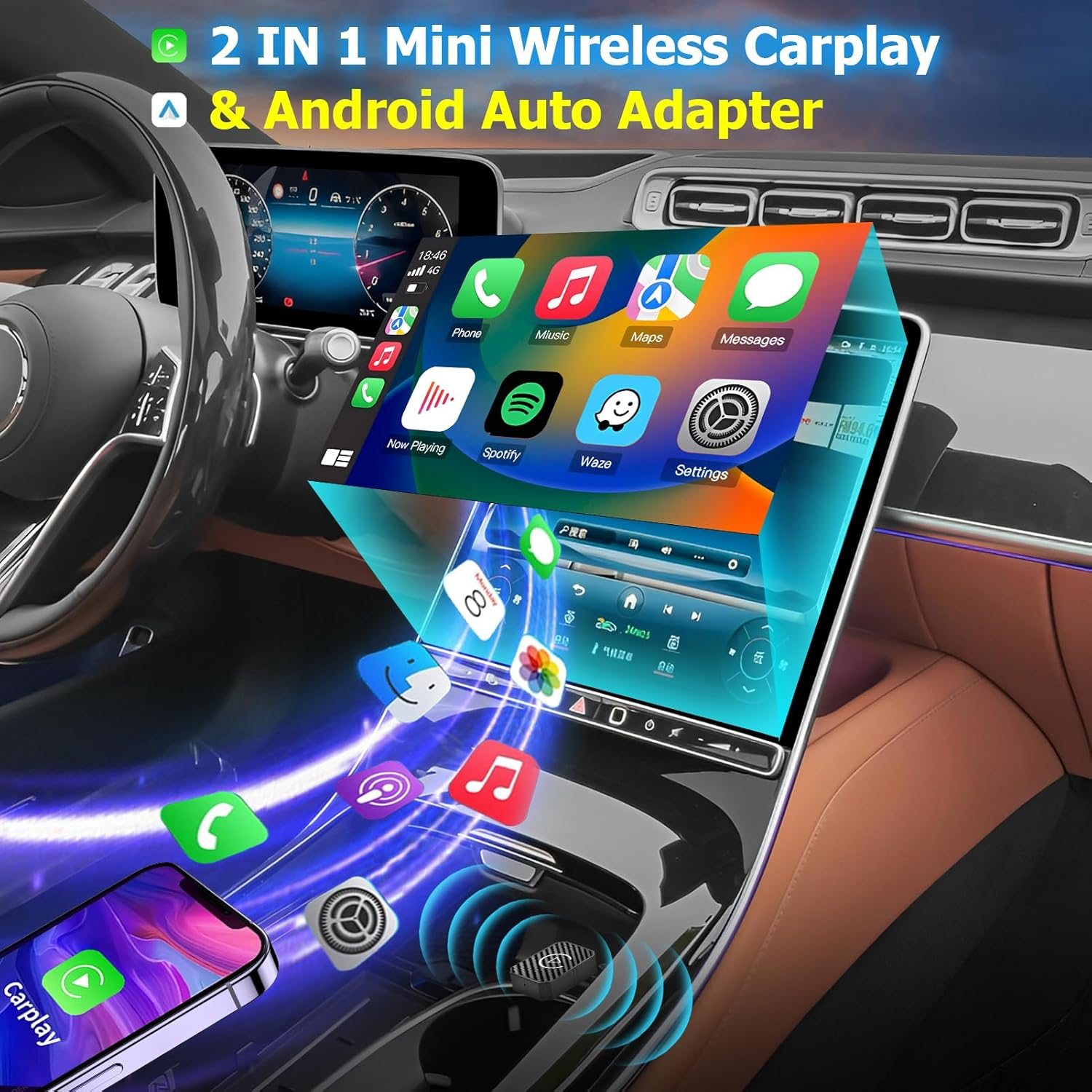 Amtake Wireless Carplay & Android Auto Adapter, Converts Wired to Wireless Carplay Adapter Plug & Play Dongle Compatible with Iphone/Ios 10+/Android 11+, with USB-C image number 3