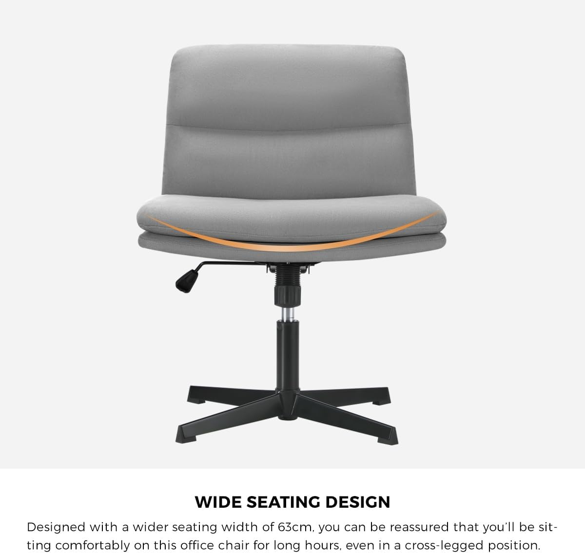 Oikiture Cross Legged Chair with Wider Cushion Padded Max 120&deg;Rocking Home Office Chair Linen Fabric Computer Desk Chair Grey image number 6