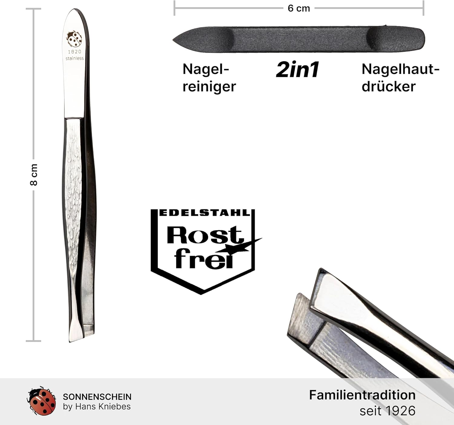 Sonnenschein by Hans Kniebes Manicure Set, 5 Pieces, Nail Scissors, Nail Clippers, Nail File, Tweezers, Double Instrument, Nappa Lambskin Manicure Case, Black