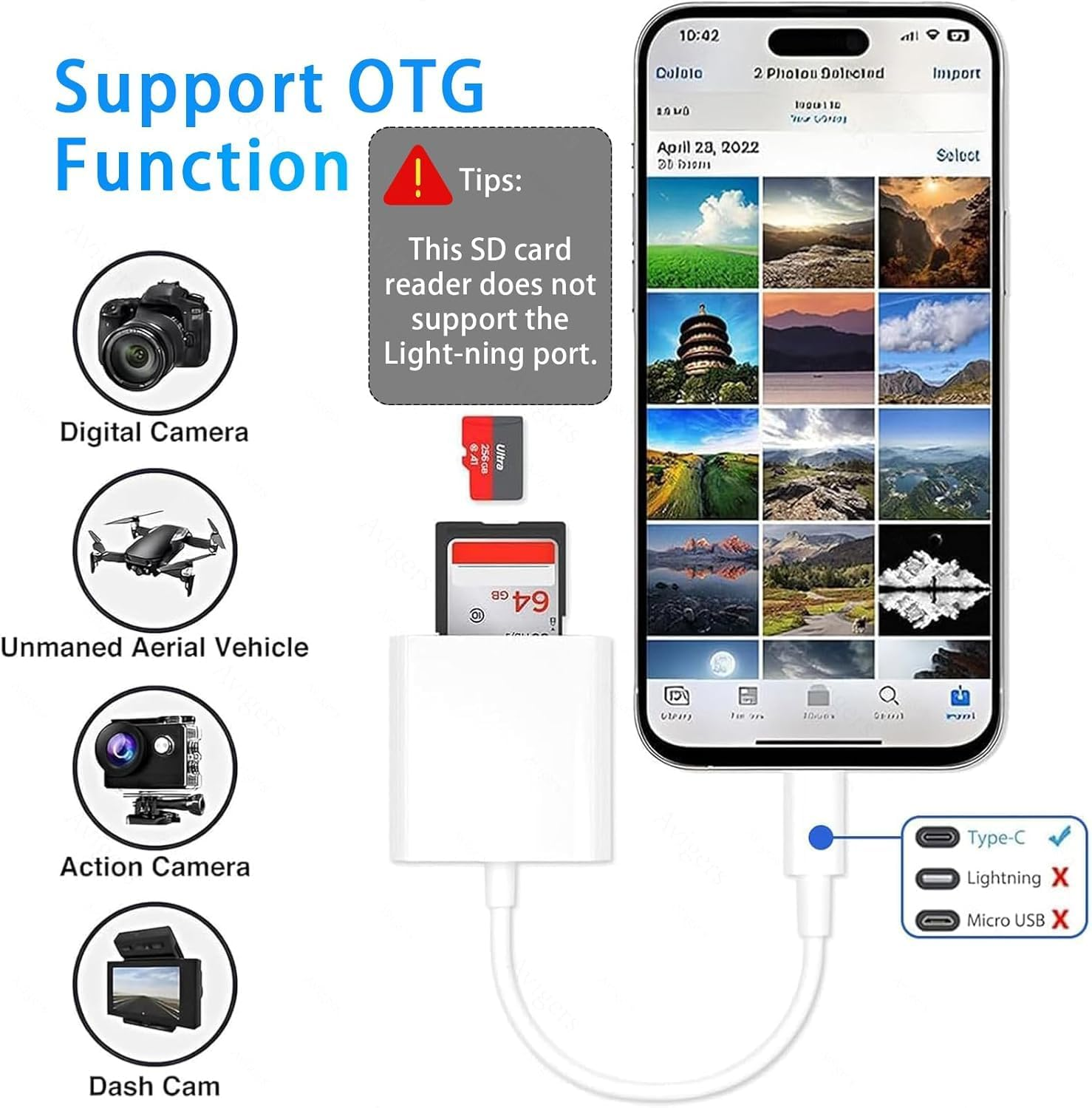 USB C SD Card Reader, Fyvadio SD Card Adapter with Dual Slots for Iphone 15 16/Ipad/Macbook/Mac/Android, USB-C Type C SD Reader Supports SD and Microsd Memory Card Adapter, Trail Camera Plug and Play image number 1