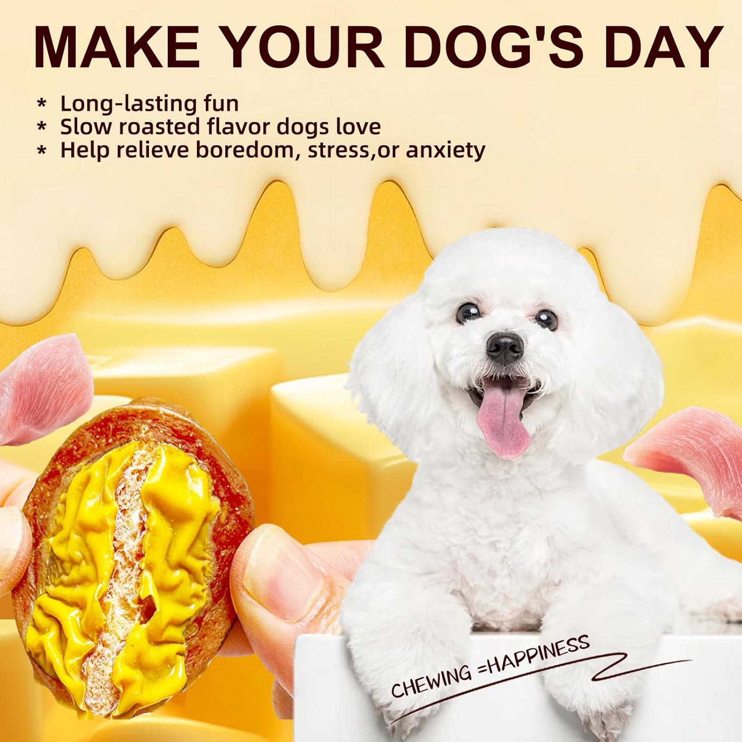 Cheese Chicken Slices with Fresh Meat Triple Flavor Chips 240G for Teeth Grinding, Training Rewards & Healthy Snacking, Cheese & Chicken Waffle Dog Treats for Puppies & Dogs - Fun Shaped image number 3