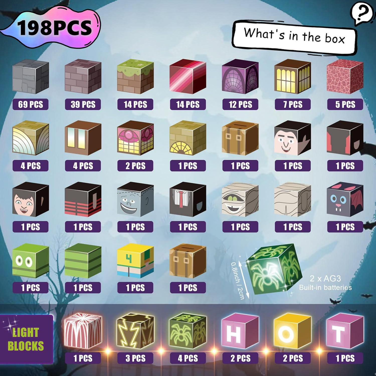 Magnetic Blocks - 198PCS Magnetic Building Cubes with Lights,Kids STEM Montessori Sensory Toys Kit, Creative Christmas Birthday Gifts for Boys & Girls Ages 5+ image number 1