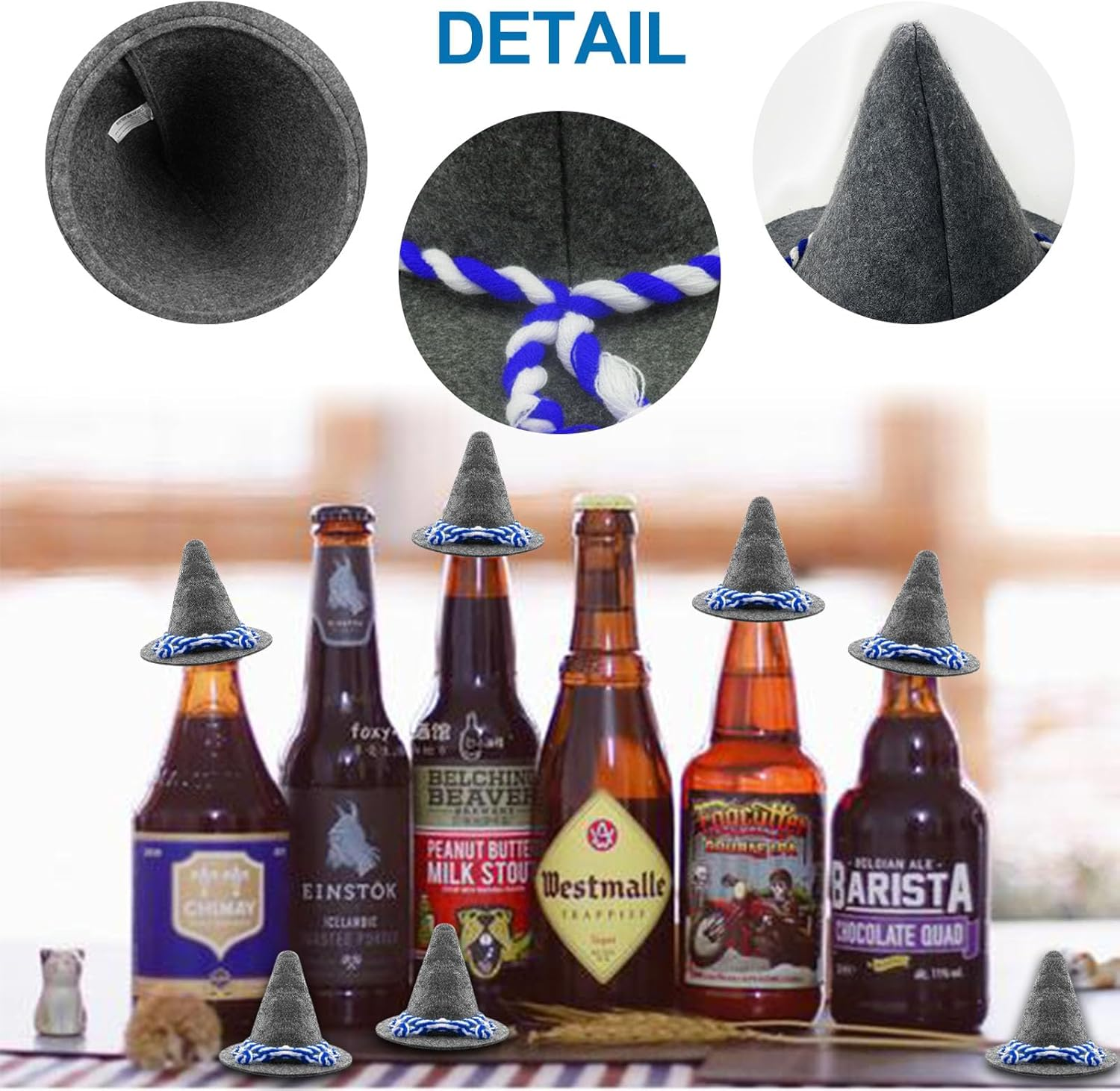 Pack of 24 Oktoberfest Hat Decorative Grey Mini Traditional Hat Table Decoration Seppel Hat Blue White Cord Small Felt Hat Confetti Oktoberfest Confetti Decoration Bavarian Decoration Table Decoration image number 2