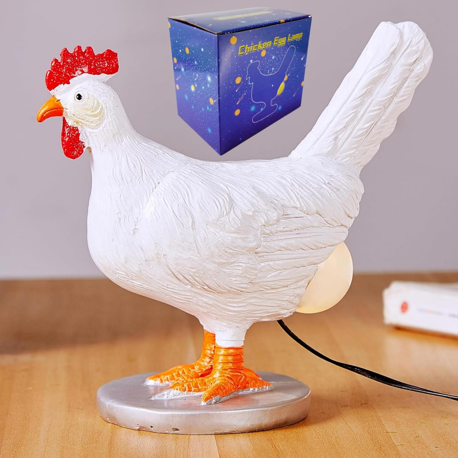 Boolai Chicken Egg Lamp,3D Chicken Table Lamp,Lifelike LED Egg Lamp,Resin Chicken Egg Night Light with USB (Chicken Egg Lamp)