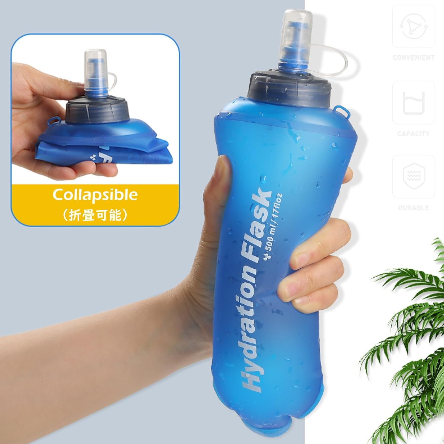 TRIWONDER Hydration Bladder Water Bottle BPA Free Foldable Water Reservoir Hydration Pack for Bicycling Hiking Camping Backpack (500Ml/16.9Oz - Blue - Pack of 2) image number 1