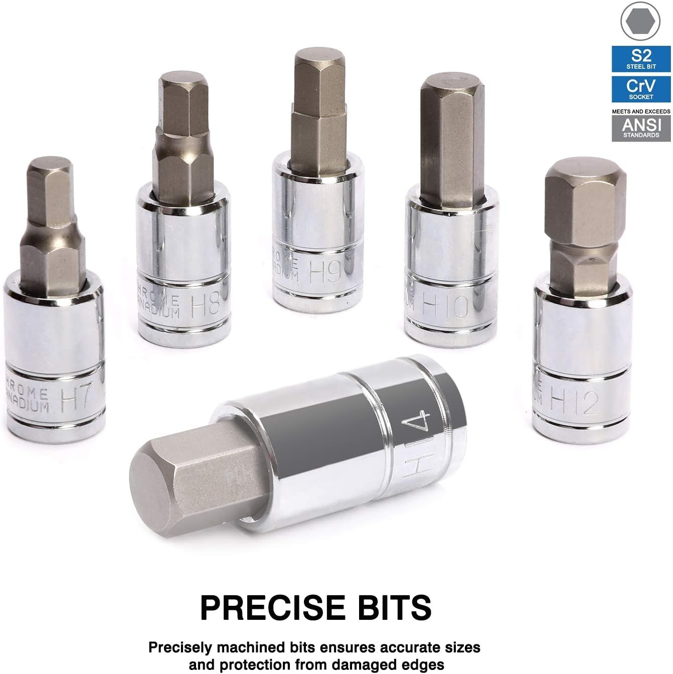 CASOMAN 13 Piece Hex Bit Socket Set, S2 Steel Bit Socket Tool Kit, Metric, 2Mm - 14Mm, Allen Bit Socket Kit image number 5